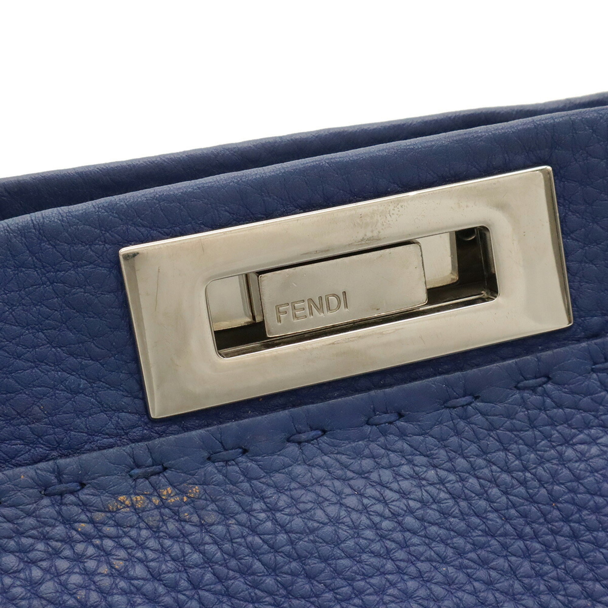 Fendi Selleria Blue Leather Handbag Shoulder Bag Tote Bag (Pre-Owned)