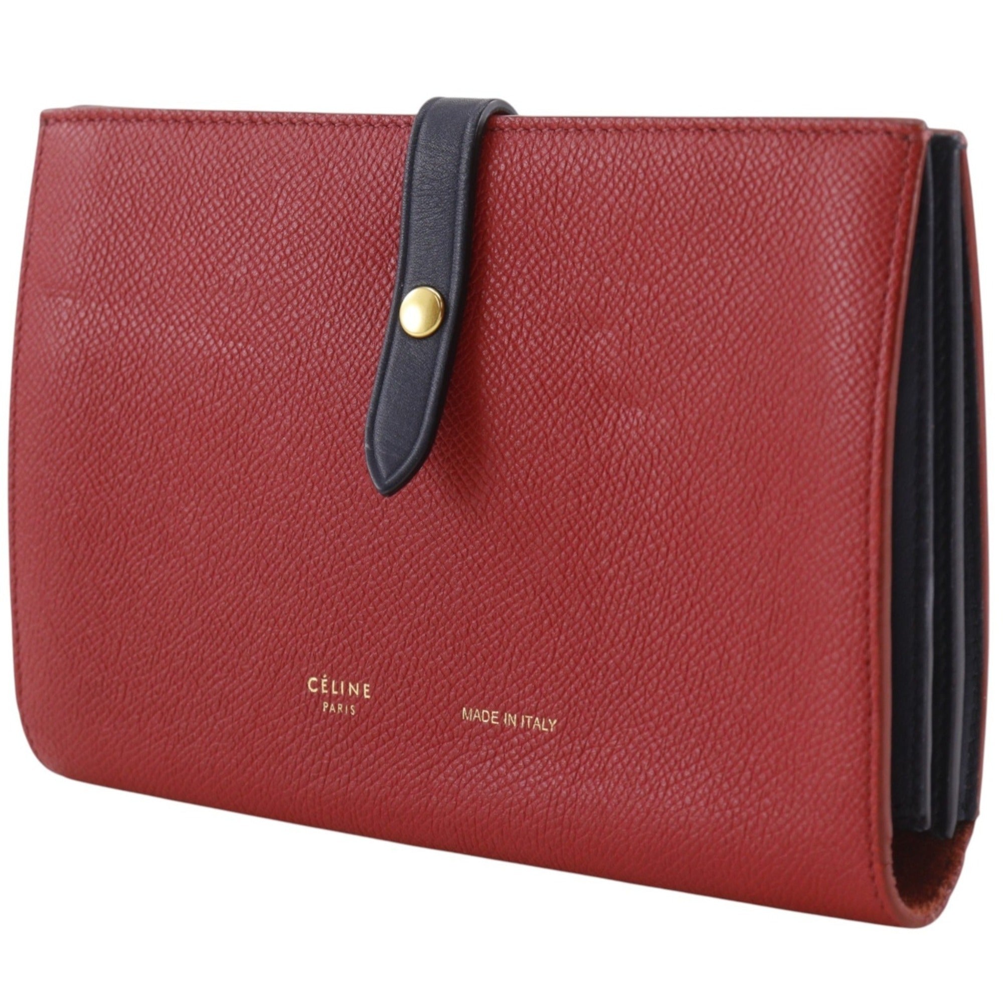 Celine Red Color Leather Long Wallet (Bi-Fold) (Pre-Owned)