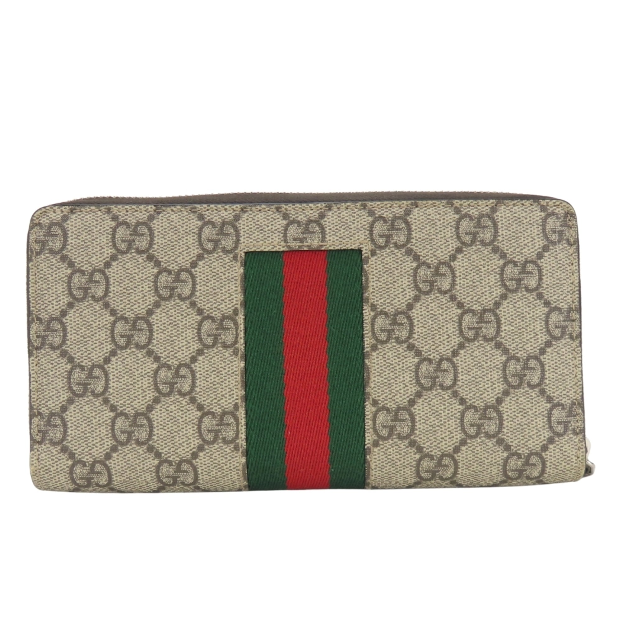 Gucci Beige Dark Brown Green Red Color Gg Supreme Long Wallet (Bi-Fold) (Pre-Owned)