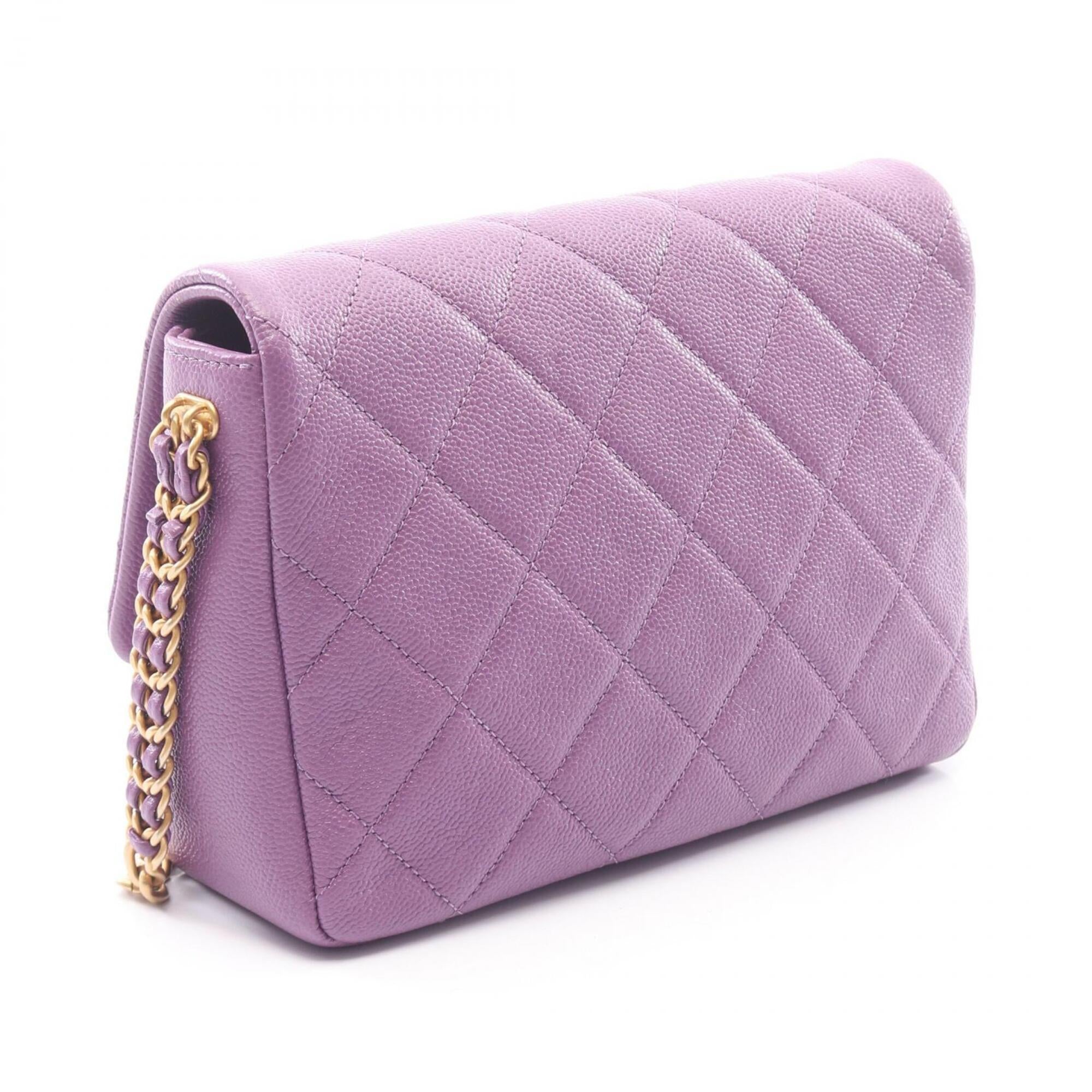 Chanel Purple Grained Calfskin Handbag Shoulder Bag (Pre-Owned)