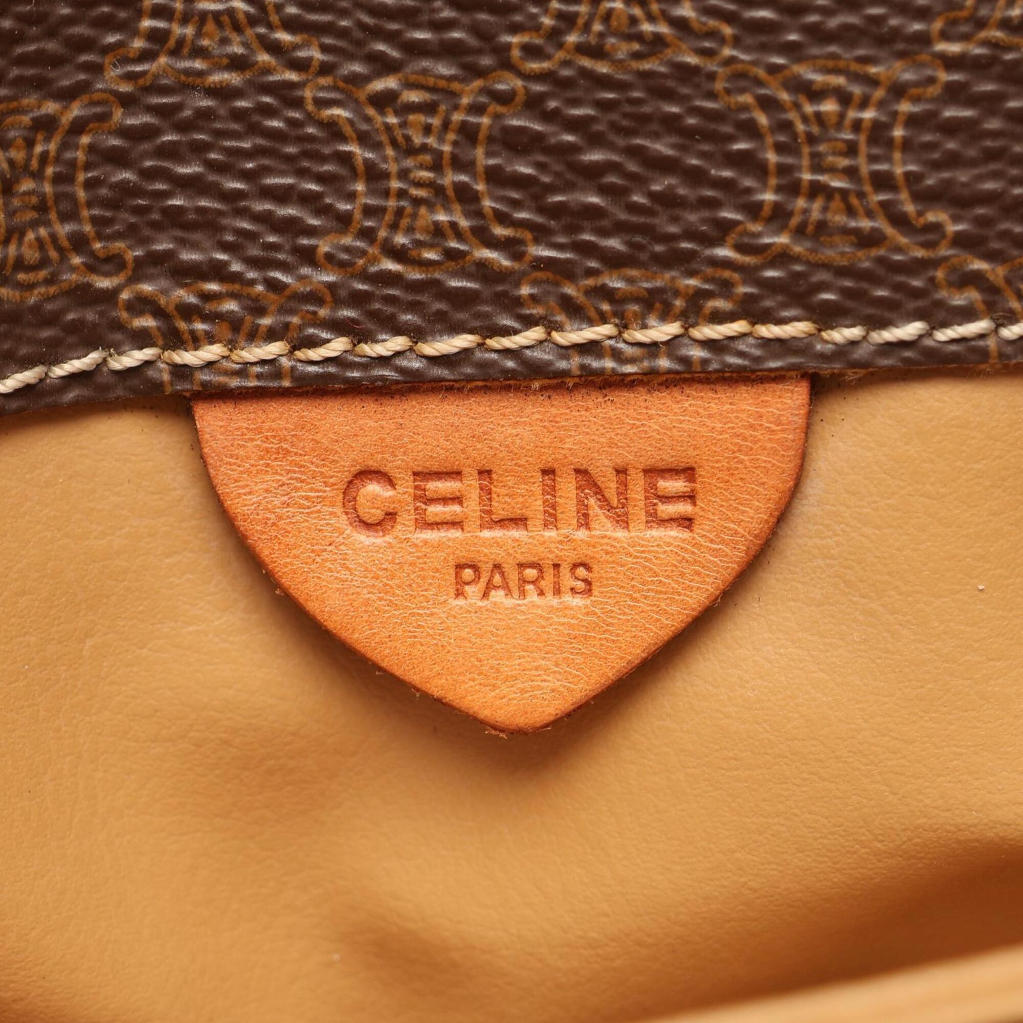Celine Brown Coated Canvas Leather Handbag Shoulder Bag (Pre-Owned)