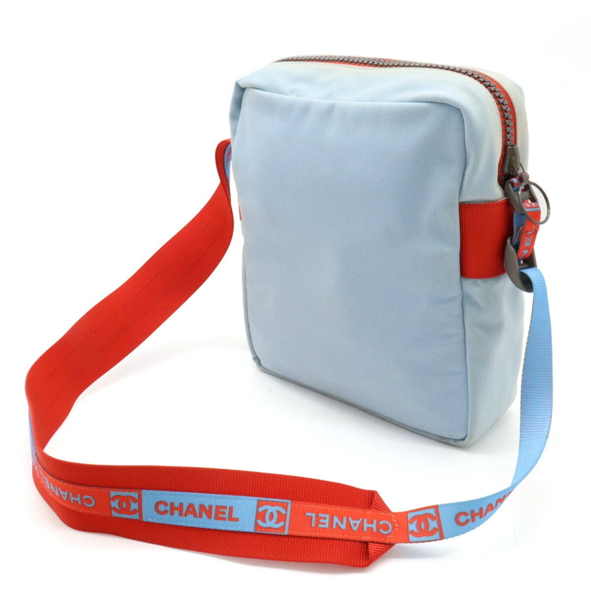 Chanel Sport Light Blue Red Color Nylon Canvas Shoulder Bag (Pre-Owned)