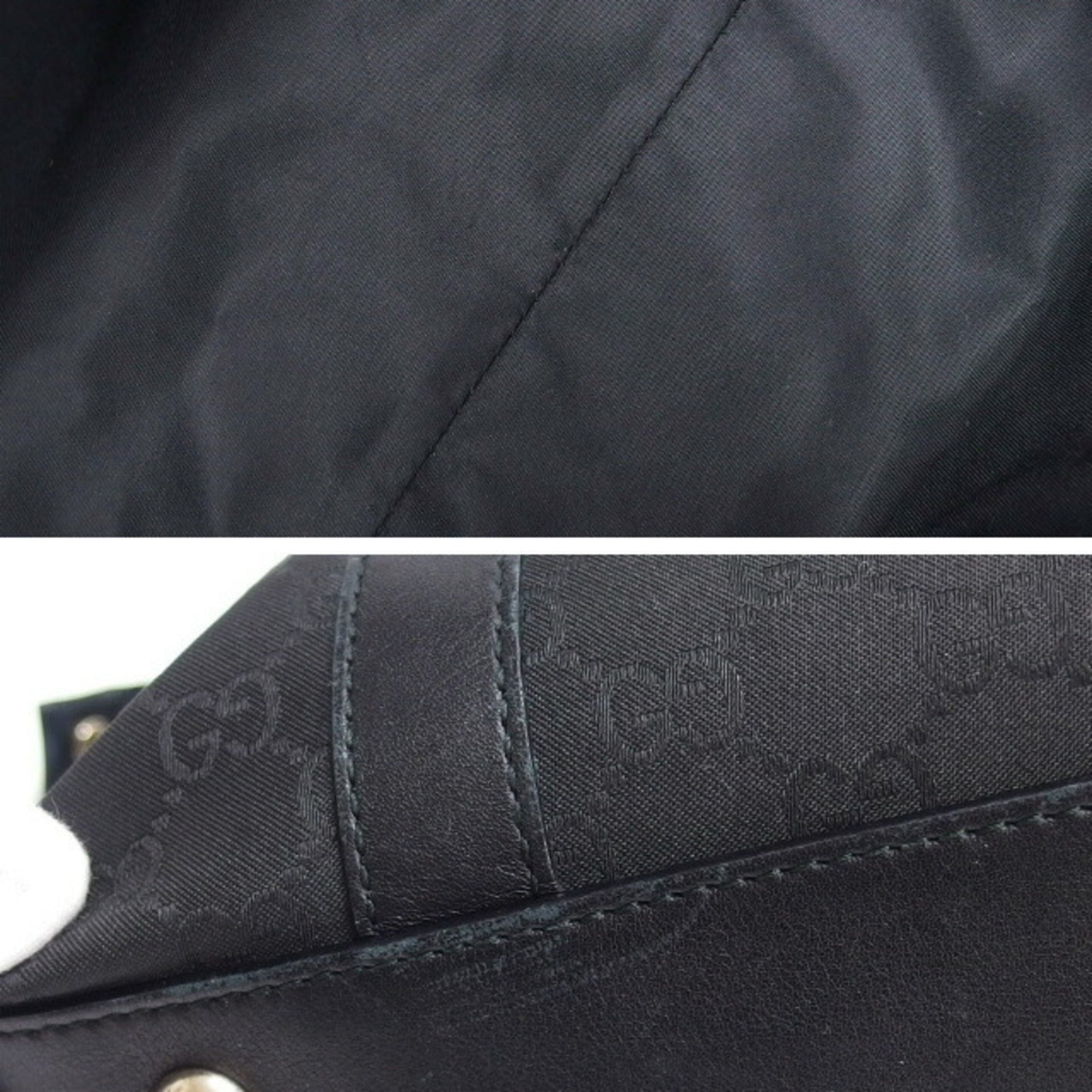 Gucci Abbey Black Canvas Leather Shoulder Bag Tote Bag (Pre-Owned)