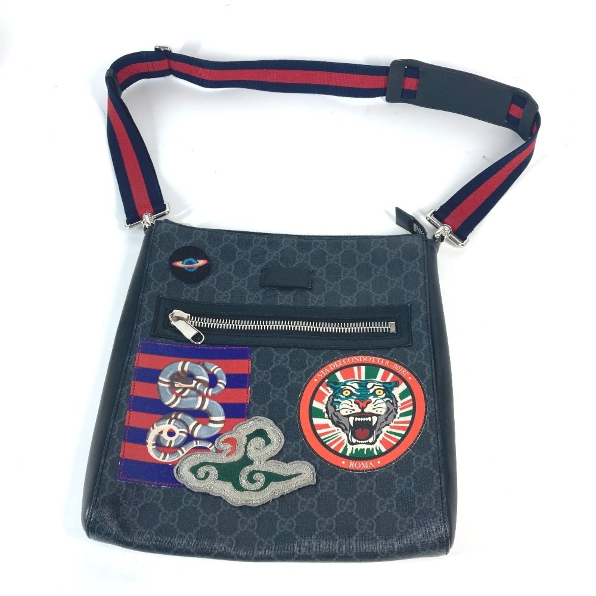 Gucci Black Multi-Color Gg Supreme Messenger Bag Shoulder Bag (Pre-Owned)