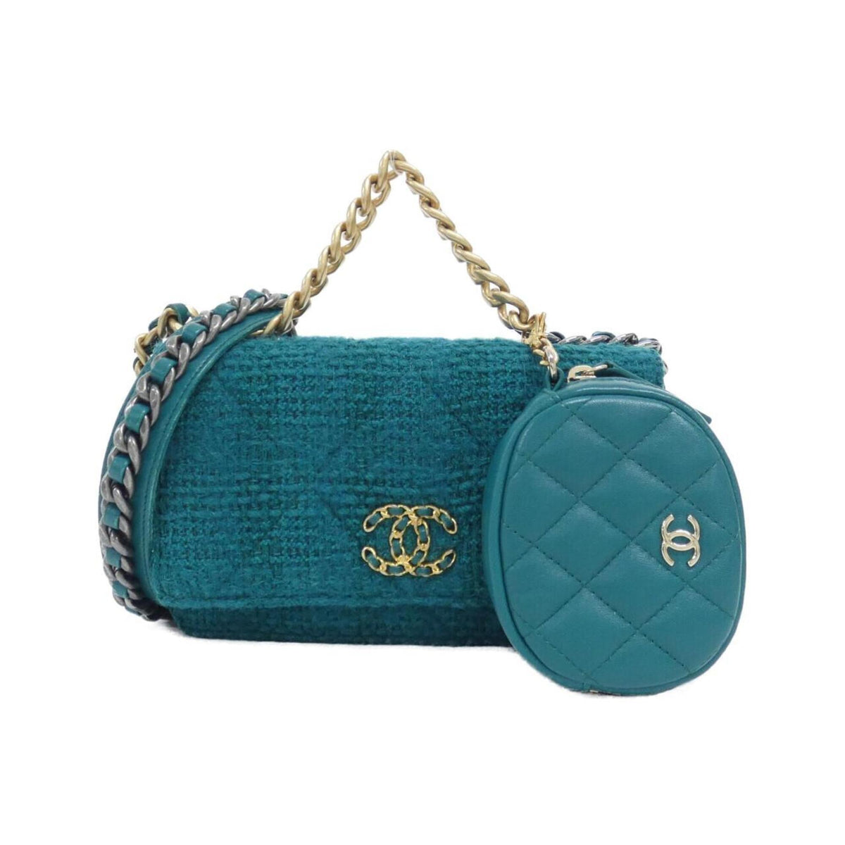 Chanel Green Wool Leather Chain/Shoulder Wallet (Pre-Owned)