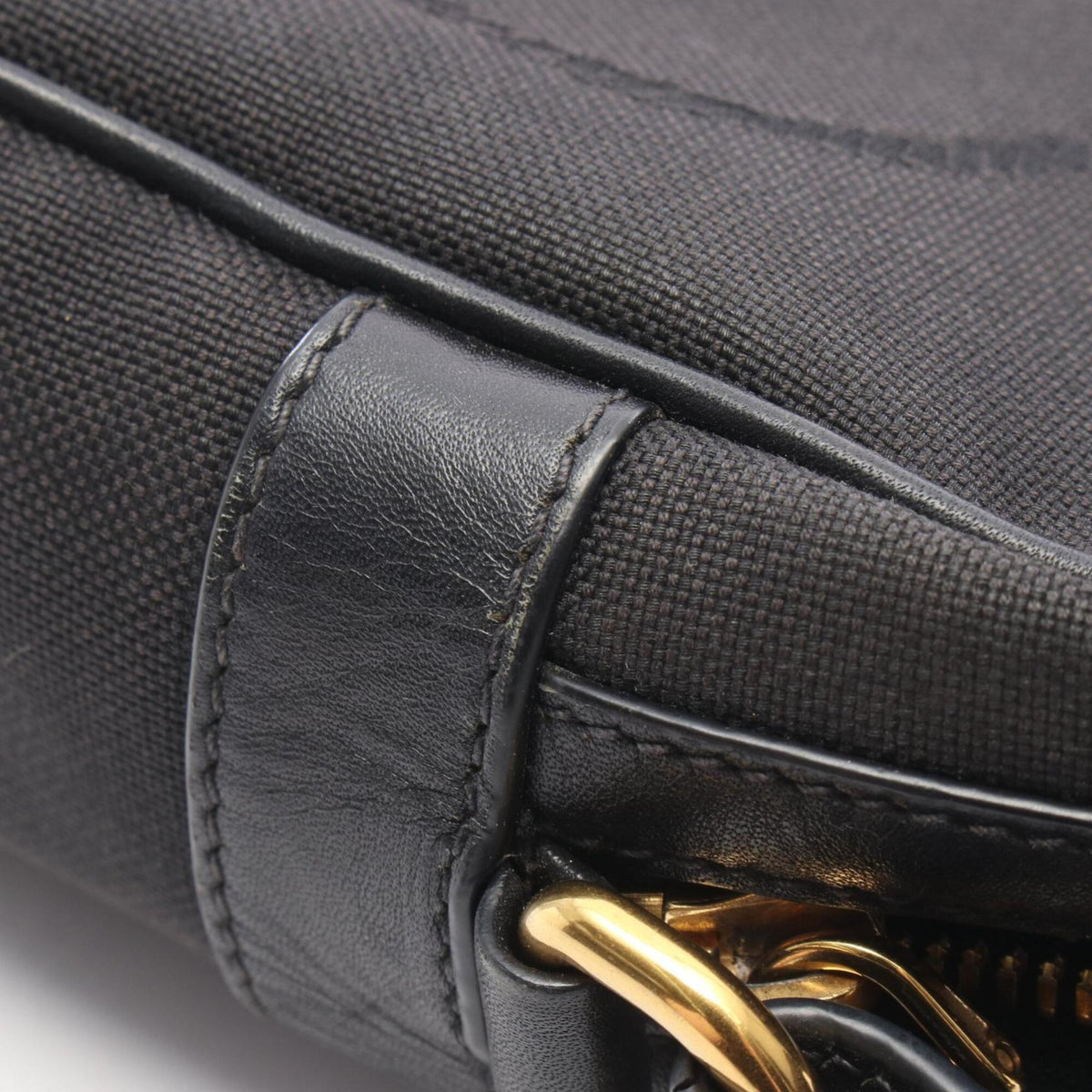Prada Black Canvas Leather Handbag Shoulder Bag (Pre-Owned)