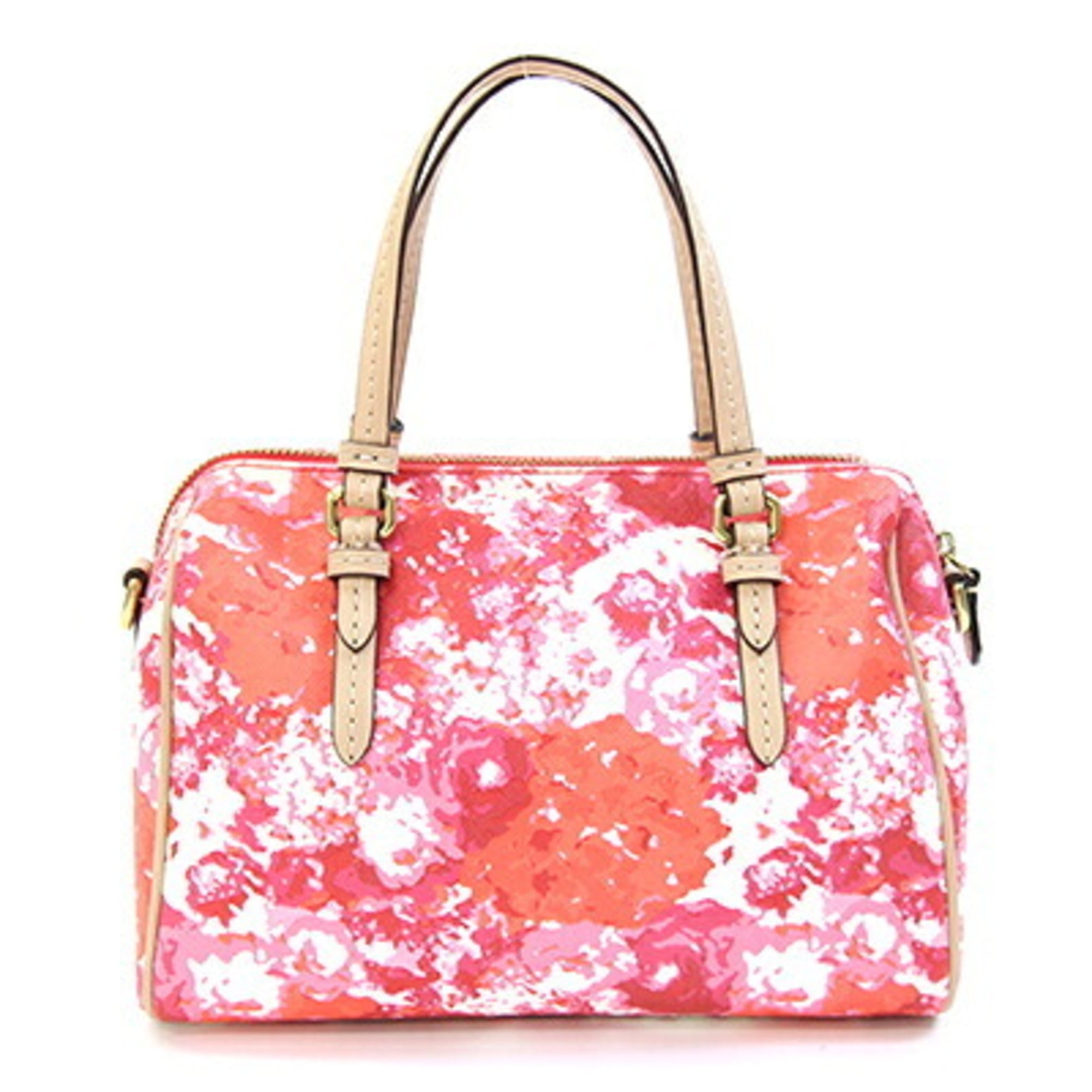 Coach Beige Red Color White Leather Pvc Handbag Shoulder Bag (Pre-Owned)