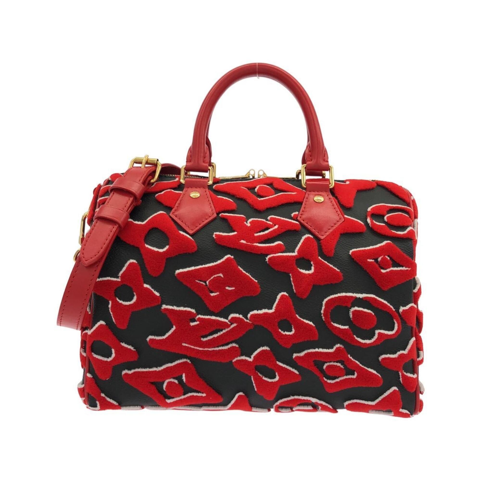 Louis Vuitton Black Red Color Coated Canvas Boston Bag (Pre-Owned)