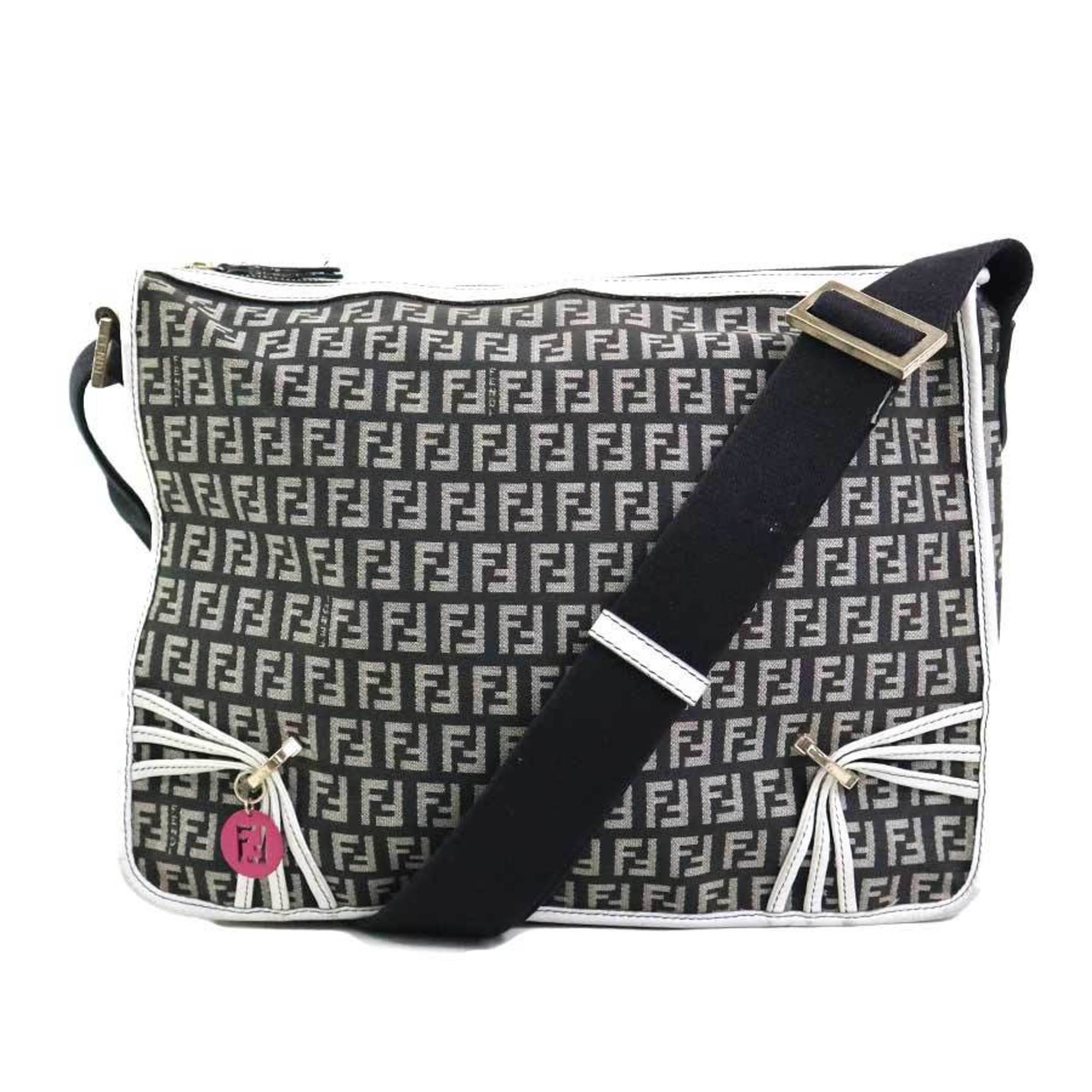 Fendi Black White Nylon Canvas Leather Shoulder Bag (Pre-Owned)