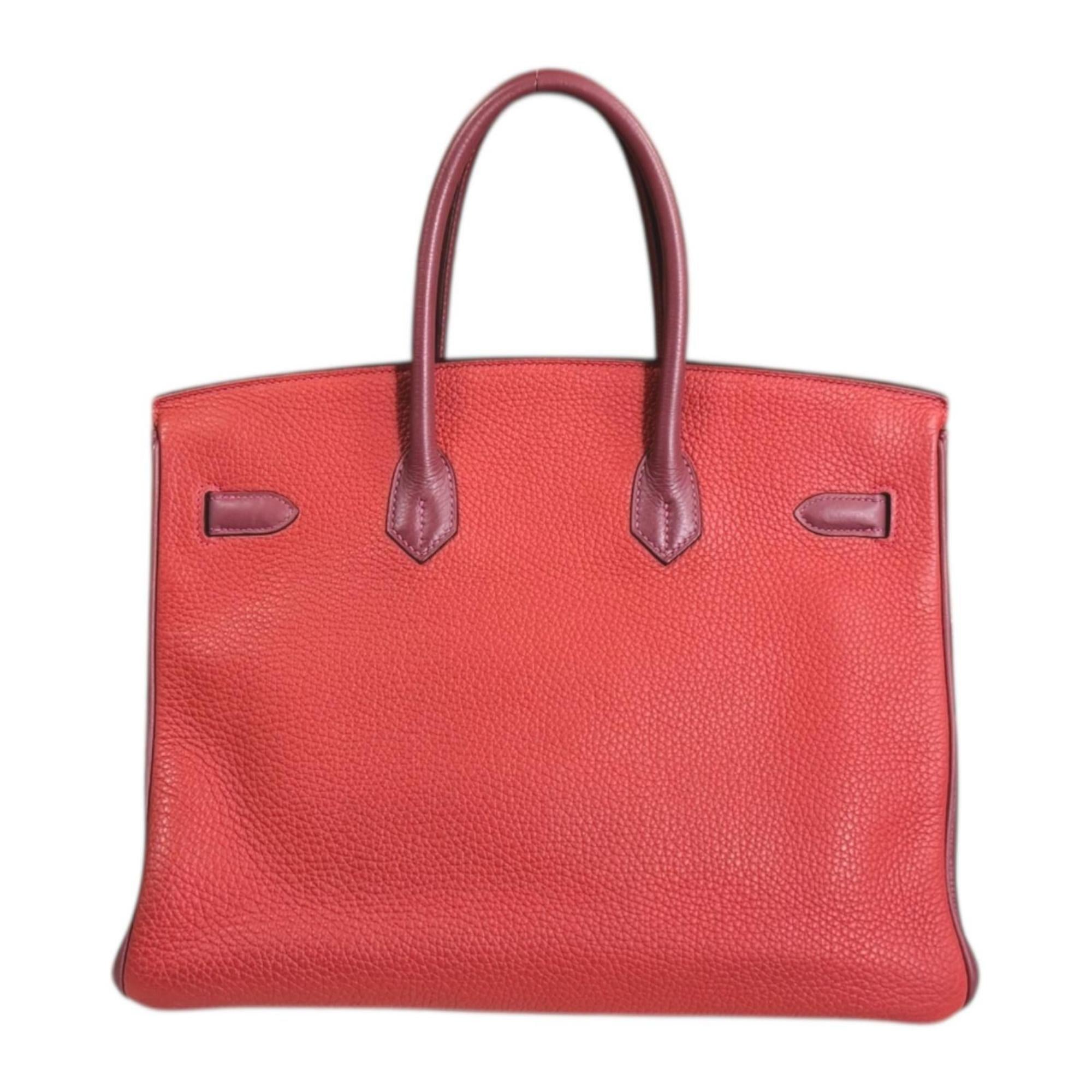 Hermes Bordeaux Orange Red Color Taurillon Clemence Leather Handbag (Pre-Owned)