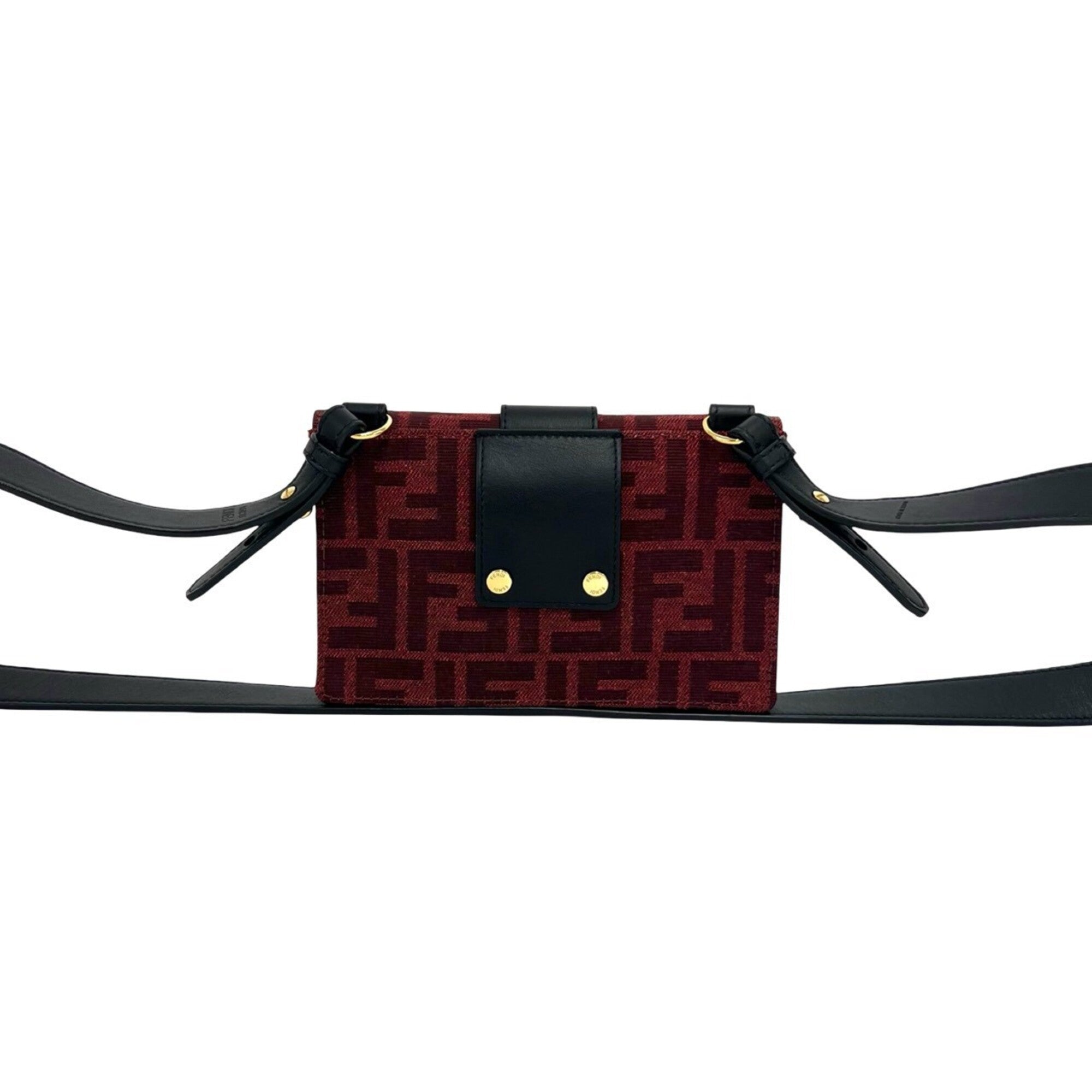 Fendi Black Red Color Canvas Leather Shoulder Bag (Pre-Owned)