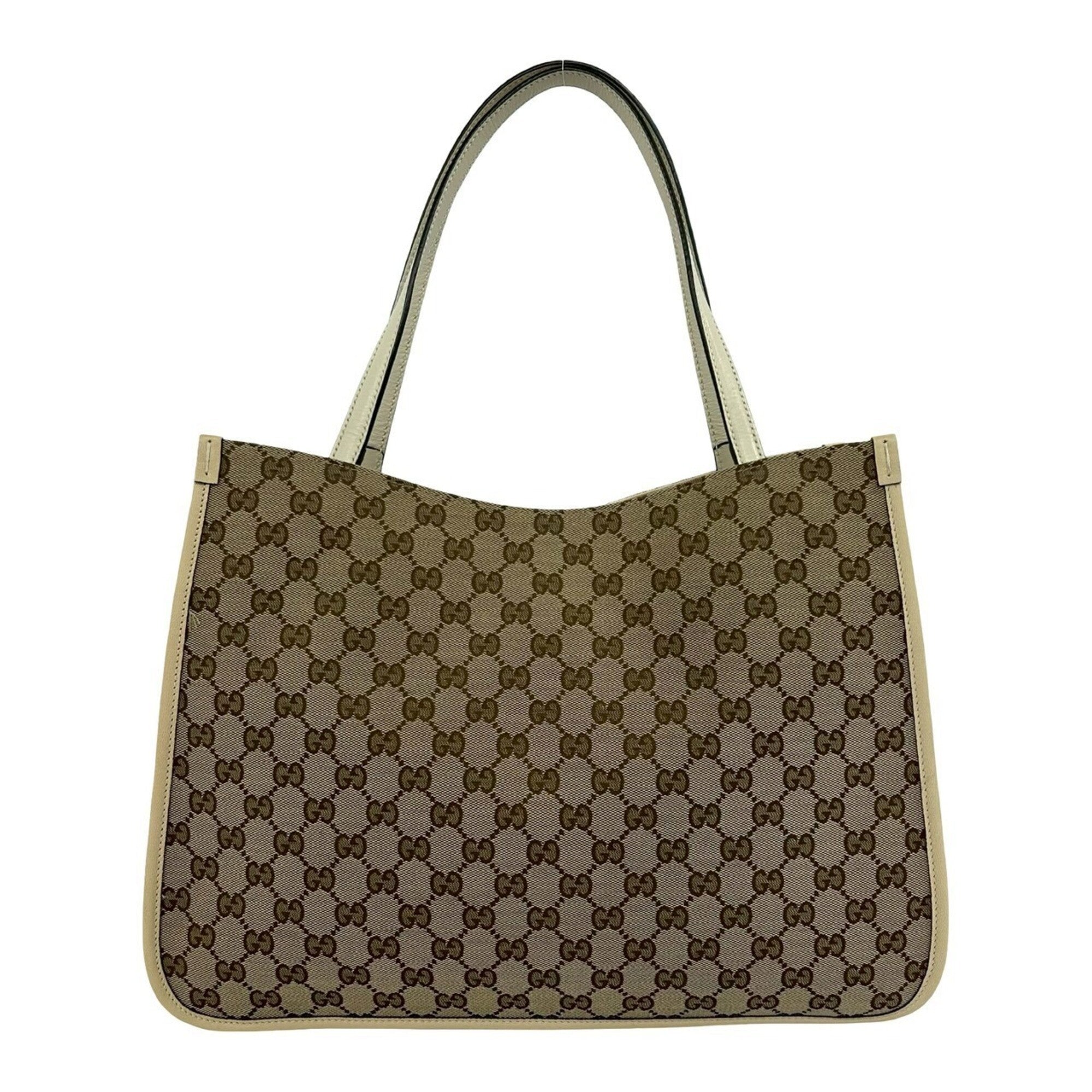 Gucci Beige Brown Canvas Leather Shoulder Bag Tote Bag (Pre-Owned)