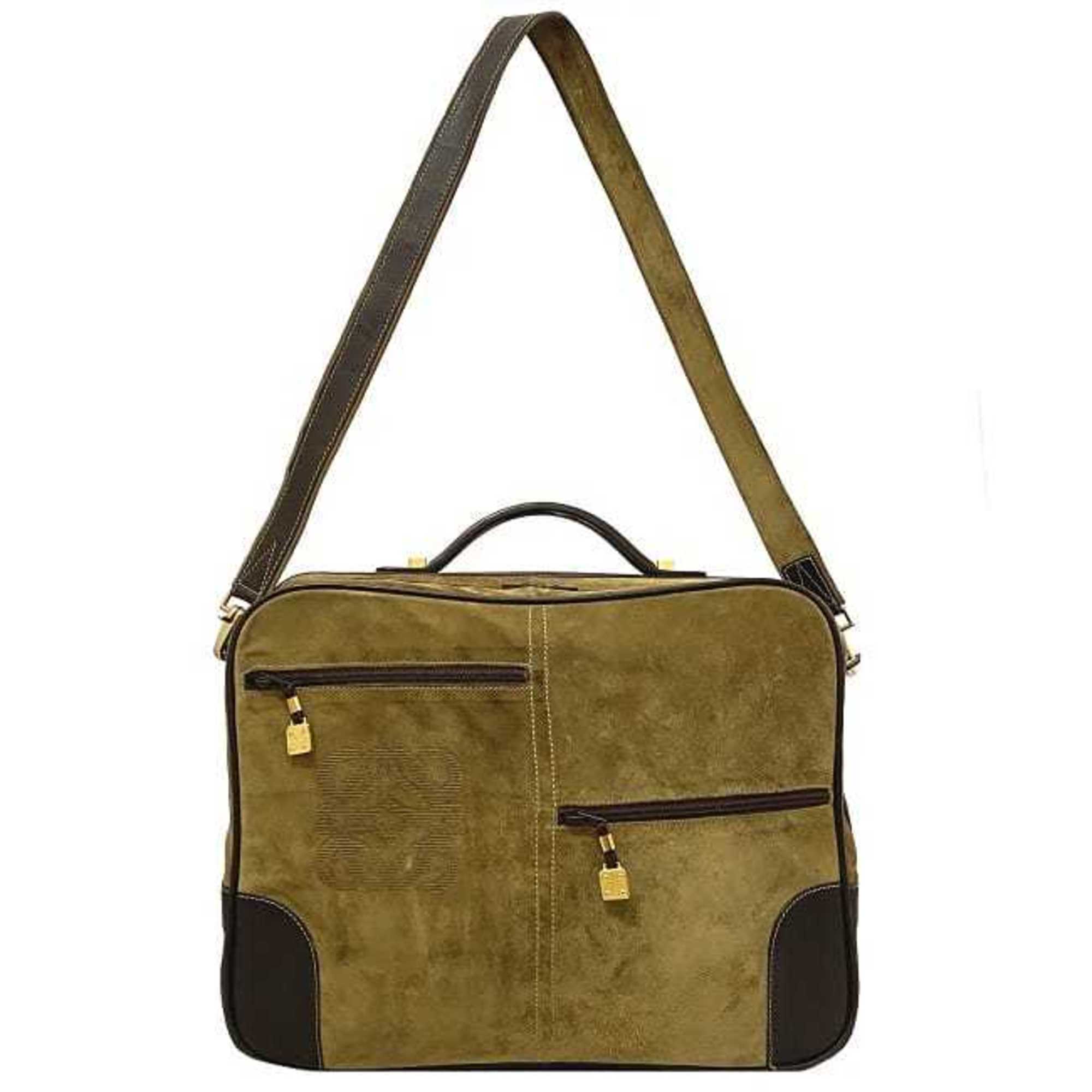 Loewe Beige Brown Suede Leather Boston Bag Handbag (Pre-Owned)