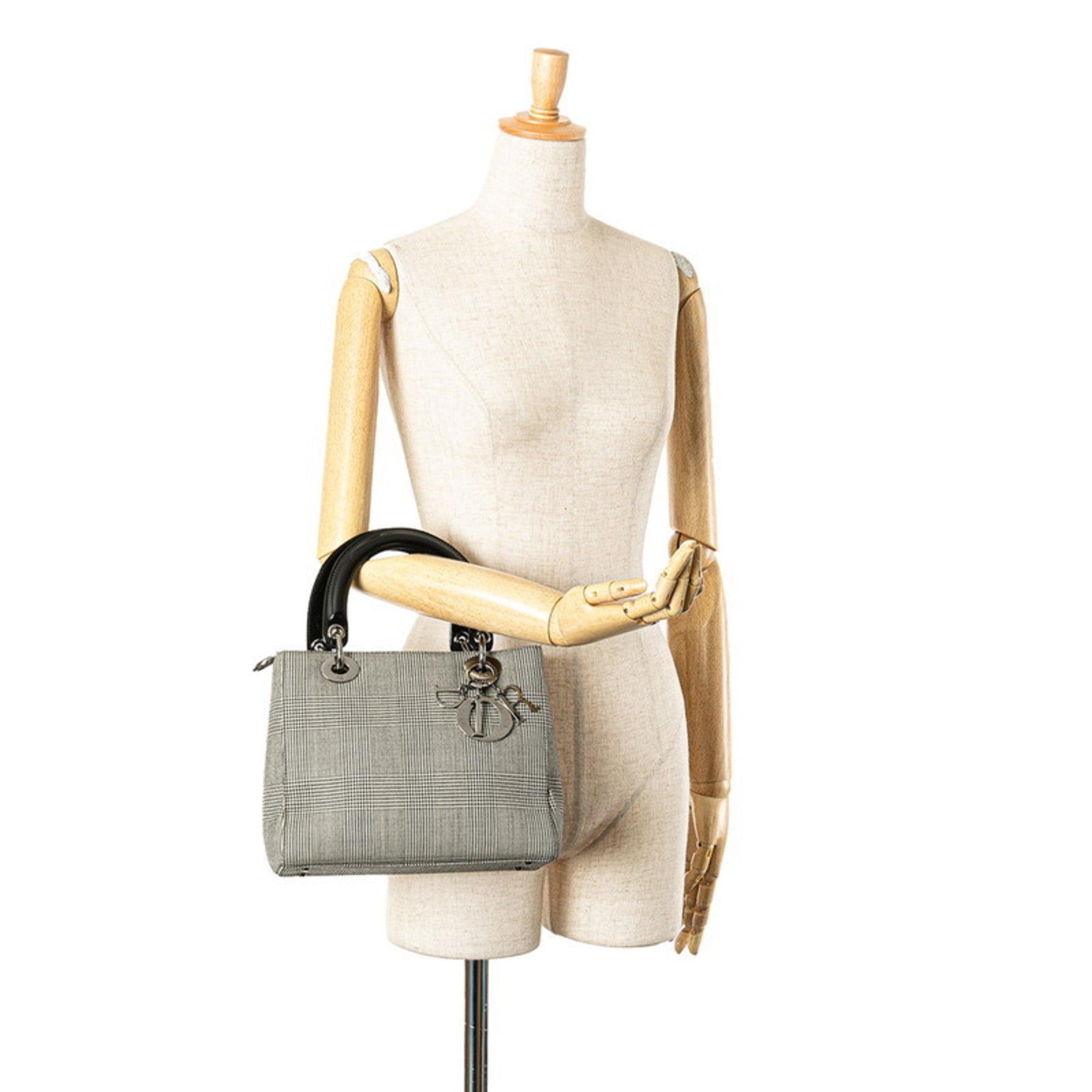 Christian Dior Black White Canvas Leather Handbag (Pre-Owned)