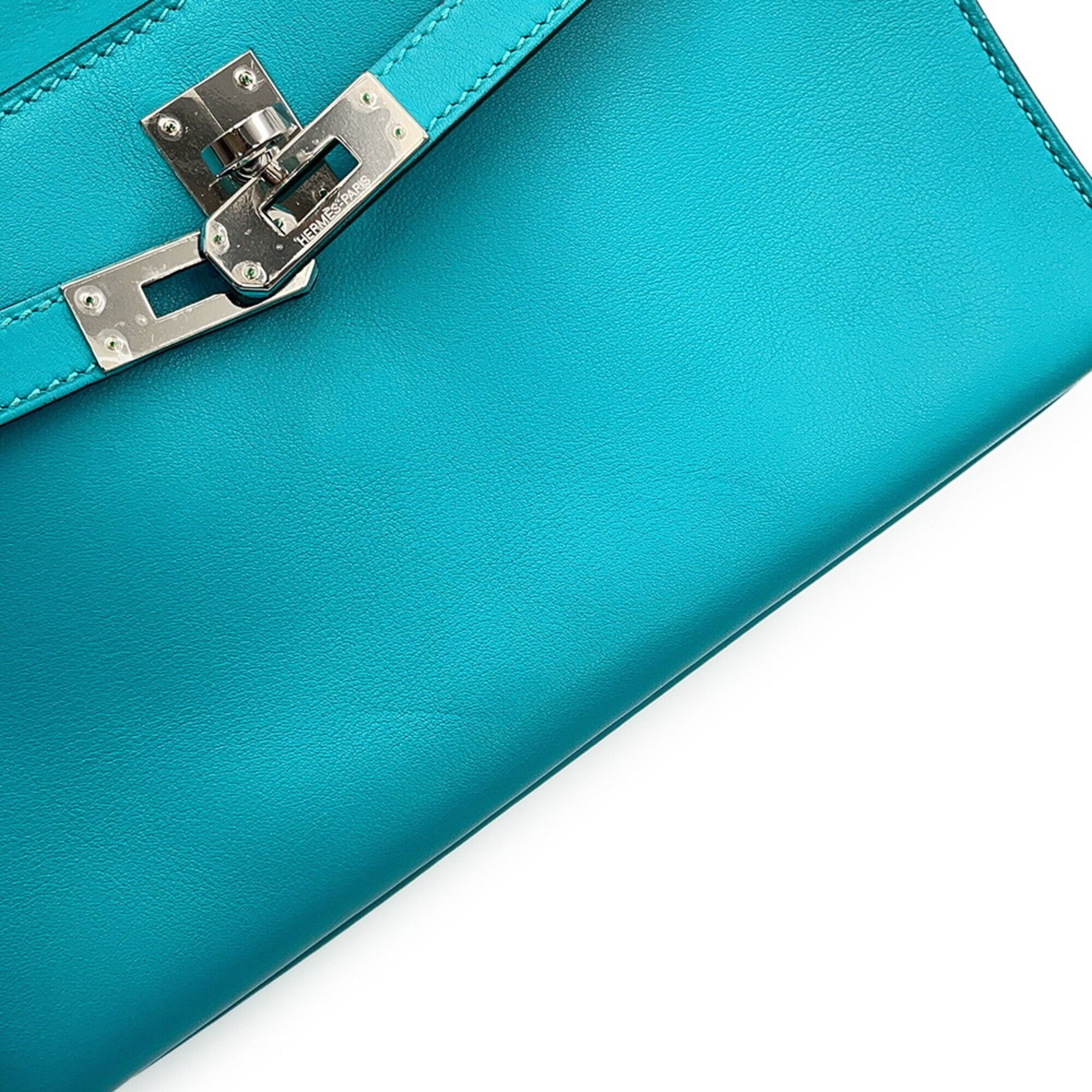 Hermes Blue Paon Swift Leather Handbag Pochette (Pre-Owned)