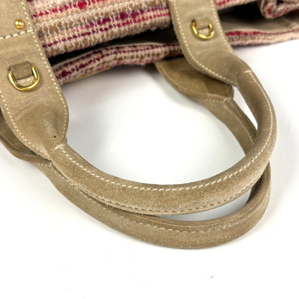 Prada Red Color Tweed Suede Tote Bag (Pre-Owned)