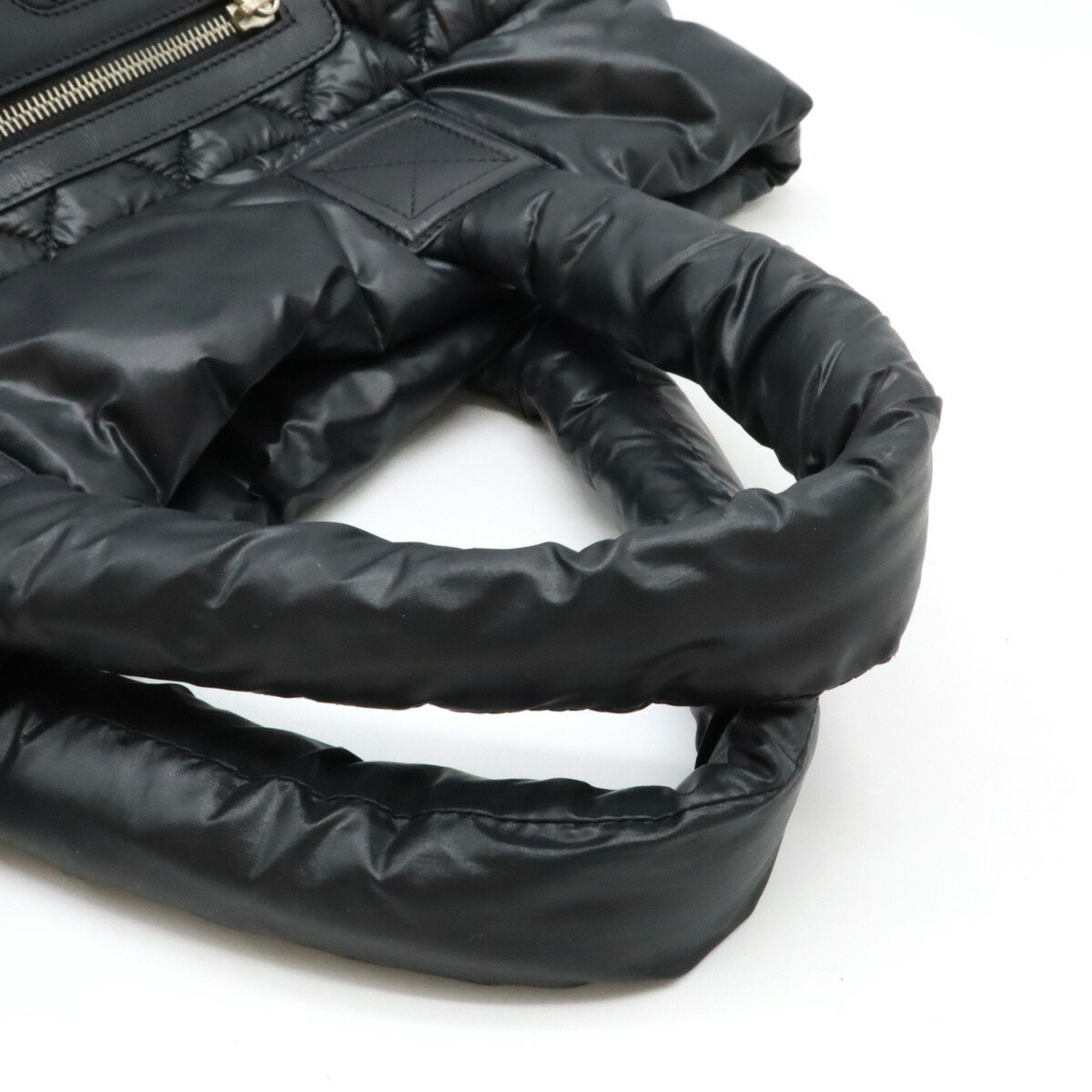 Chanel Black Nylon Leather Handbag Tote Bag (Pre-Owned)
