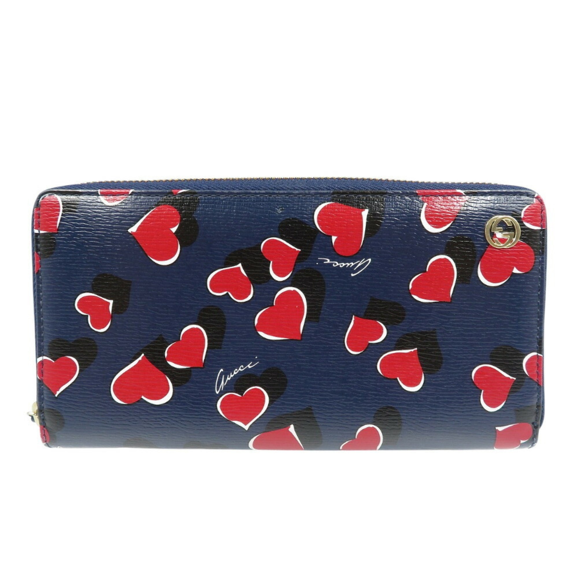 Gucci Black Navy Red Color Leather Long Wallet (Bi-Fold) (Pre-Owned)