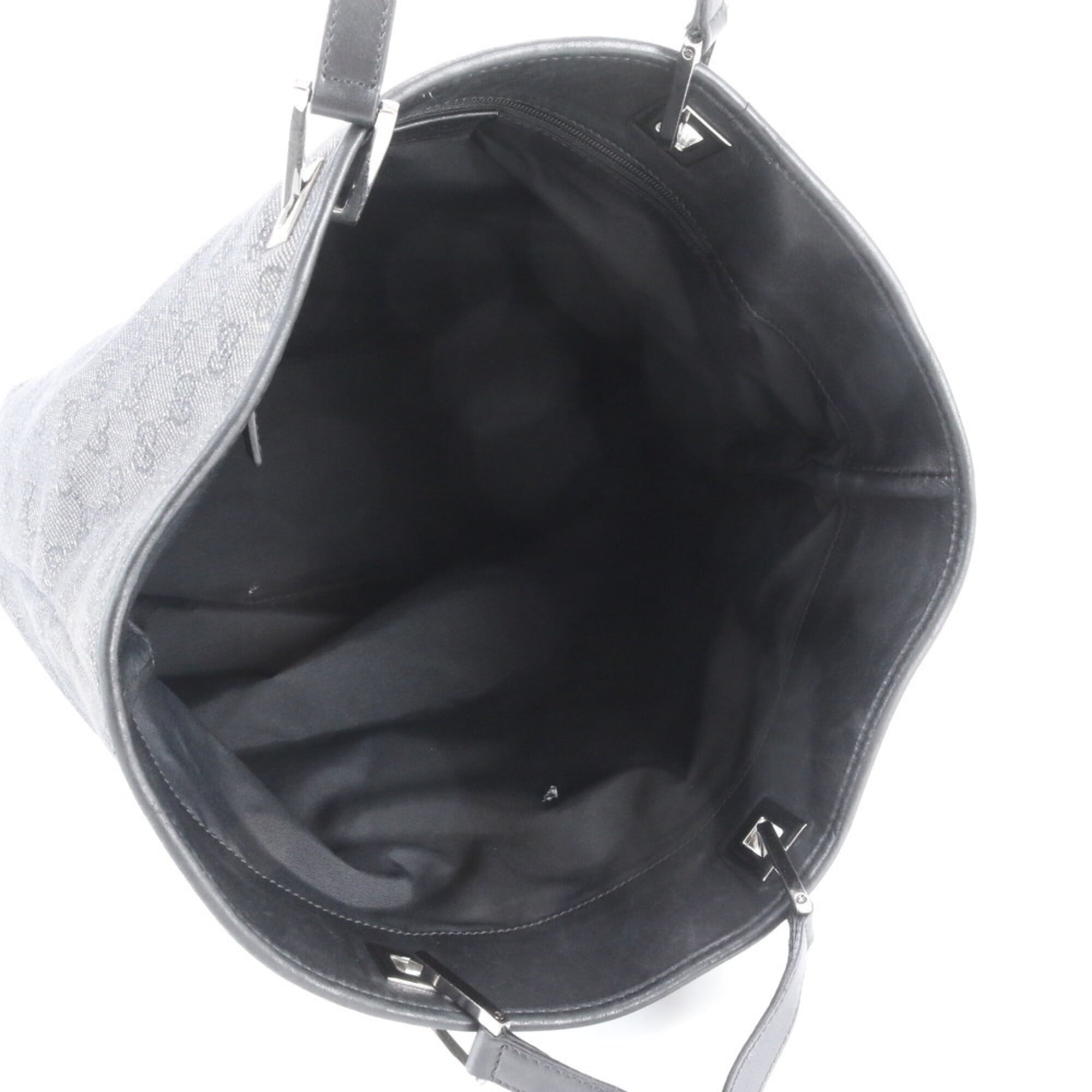 Gucci Black Gray Leather Canvas Handbag Shoulder Bag Tote Bag (Pre-Owned)