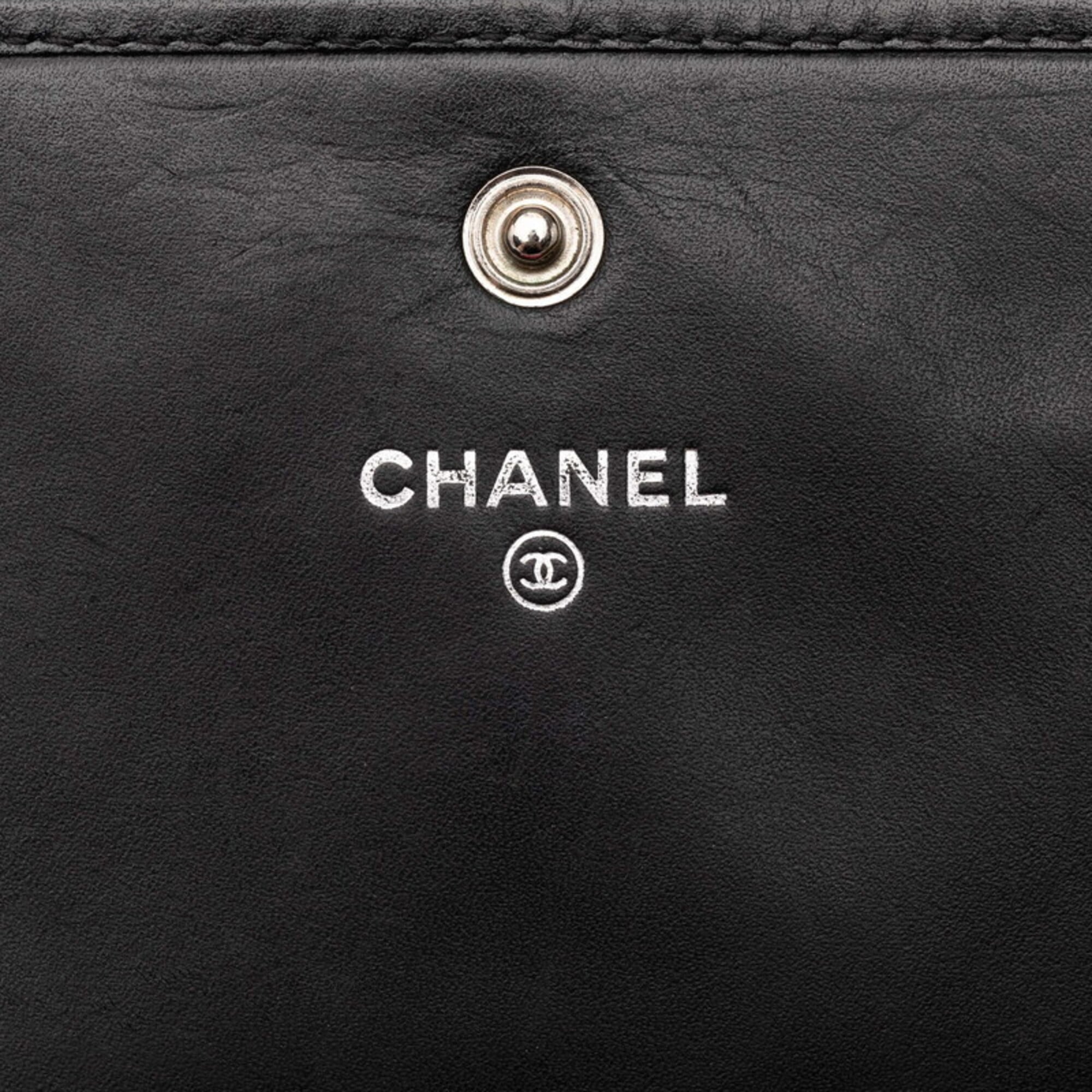 Chanel Black Pink Leather Long Wallet (Bi-Fold) (Pre-Owned)