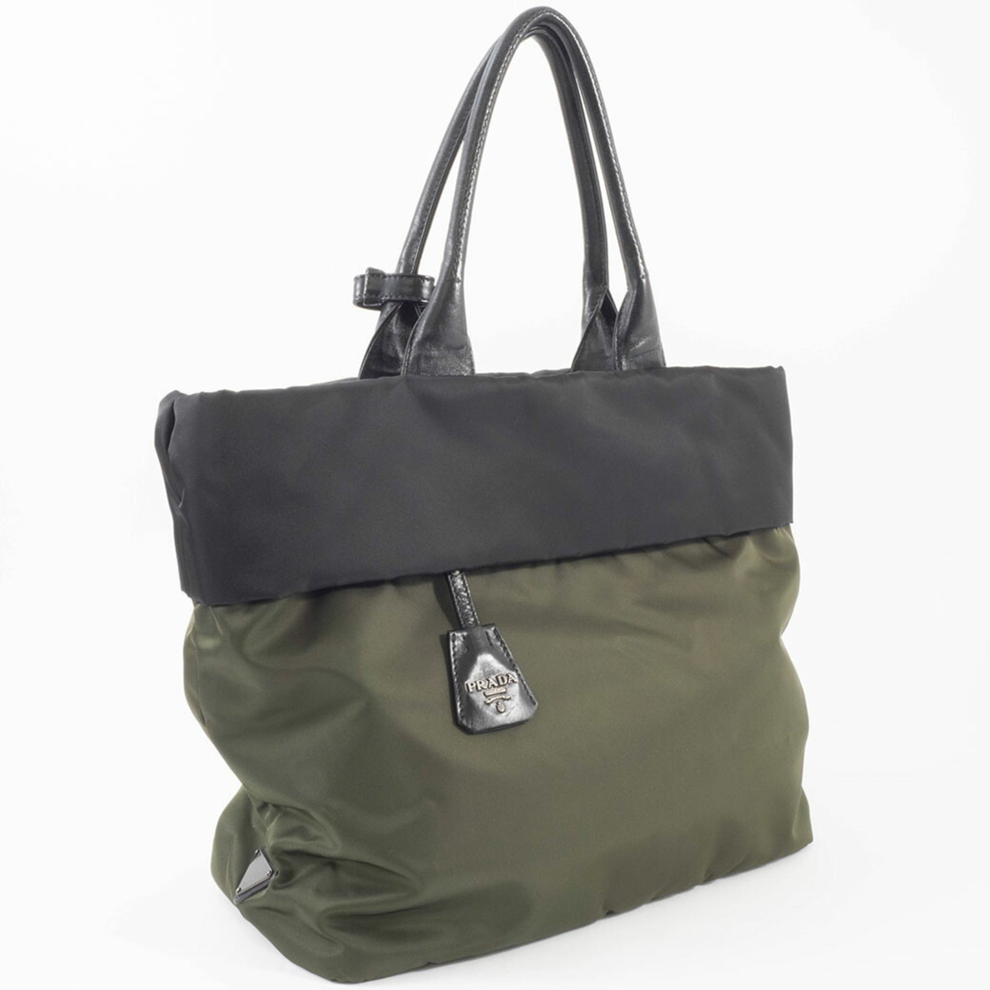 Prada Black Green Khaki Nylon Tote Bag (Pre-Owned)