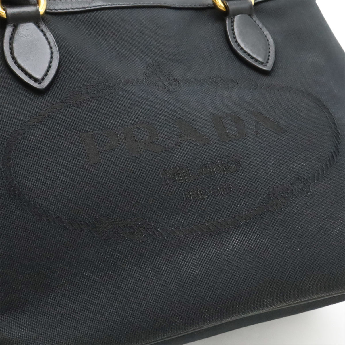 Prada Black Nero Canvas Leather Handbag Shoulder Bag (Pre-Owned)