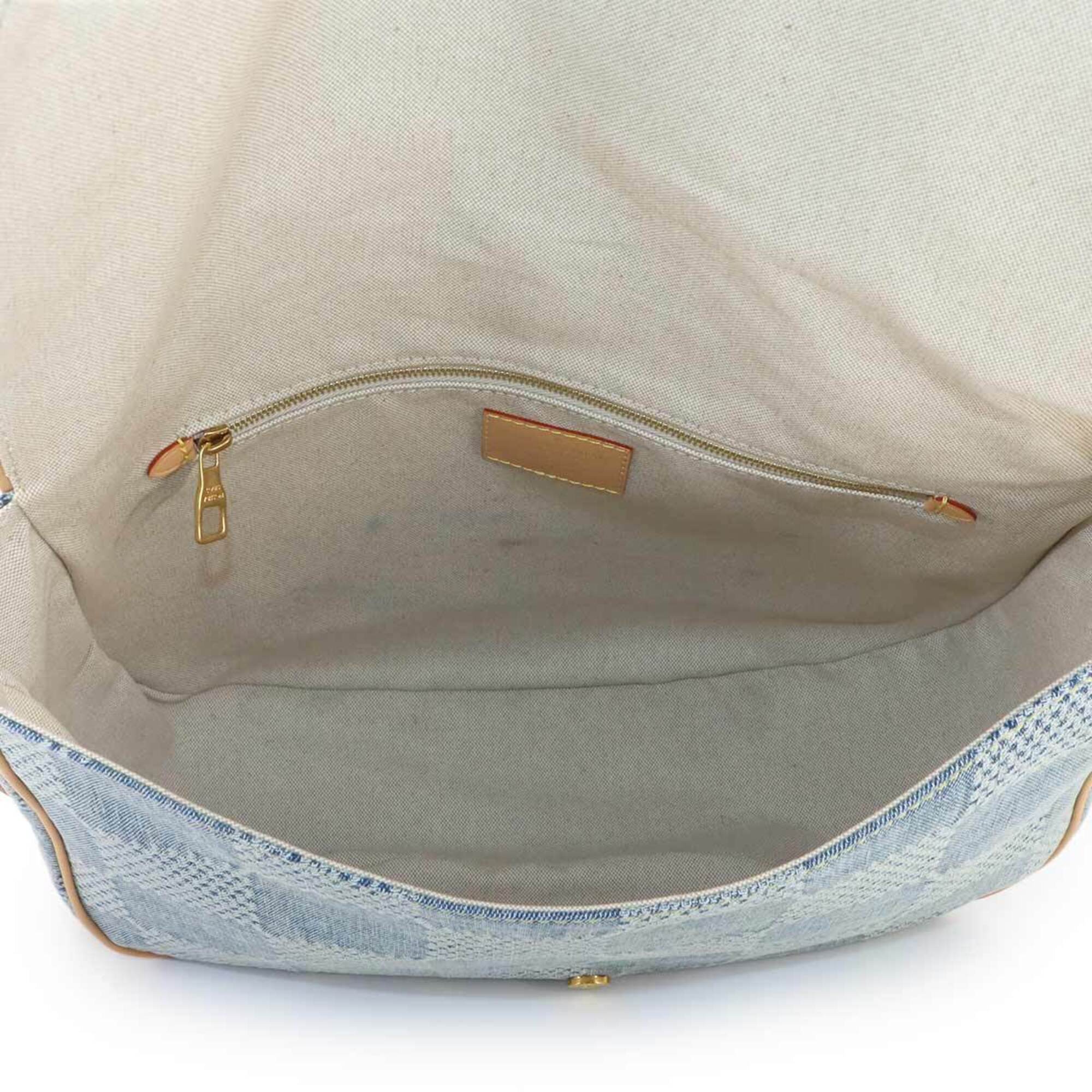 Louis Vuitton Blue Brown Denim Leather Handbag Messenger Bag Shoulder Bag (Pre-Owned)