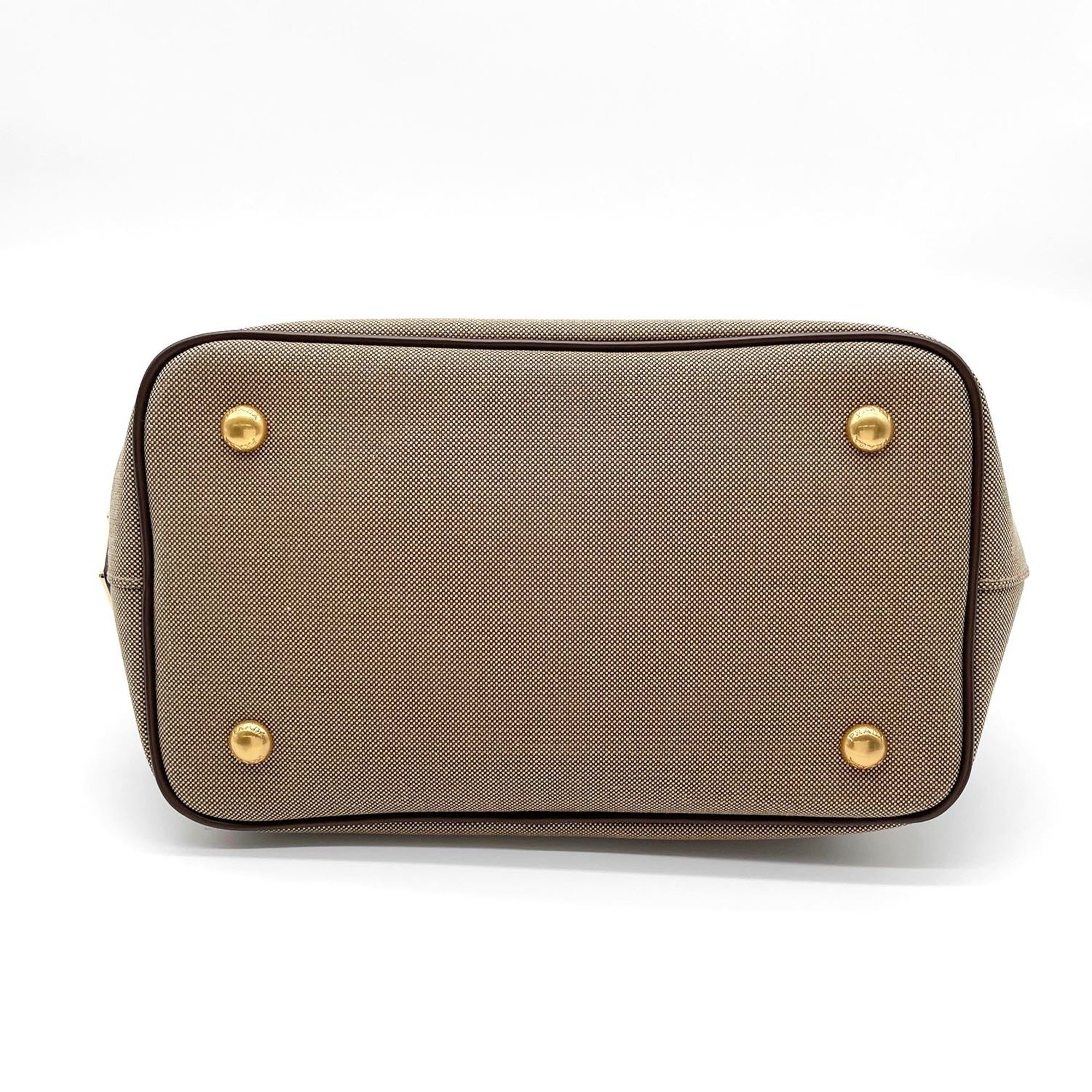 Prada Brown Canvas Leather Shoulder Bag (Pre-Owned)