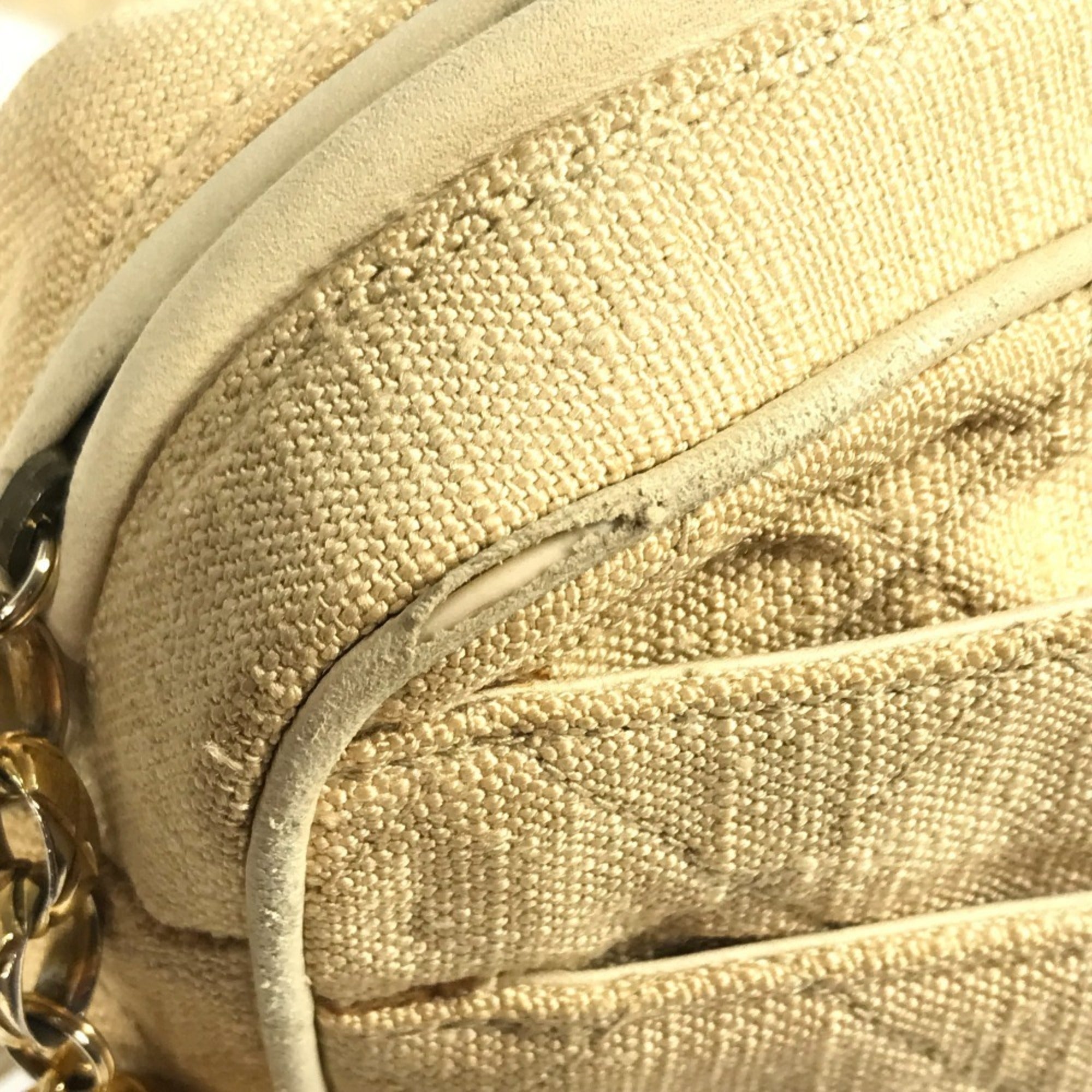 Chanel Matelasse Beige Canvas Shoulder Bag (Pre-Owned)
