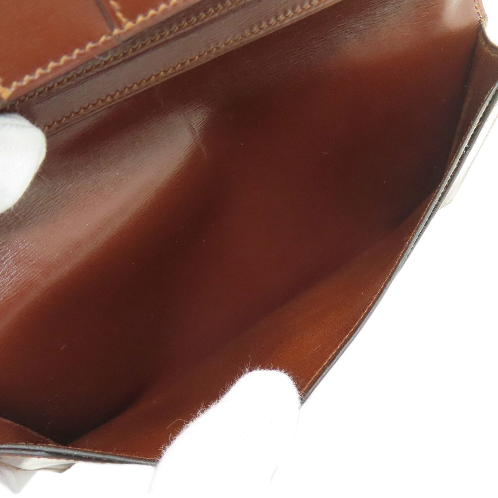 Hermes Brown Red Color Box Calf Leather Long Bill Wallet (Bi-Fold) (Pre-Owned)