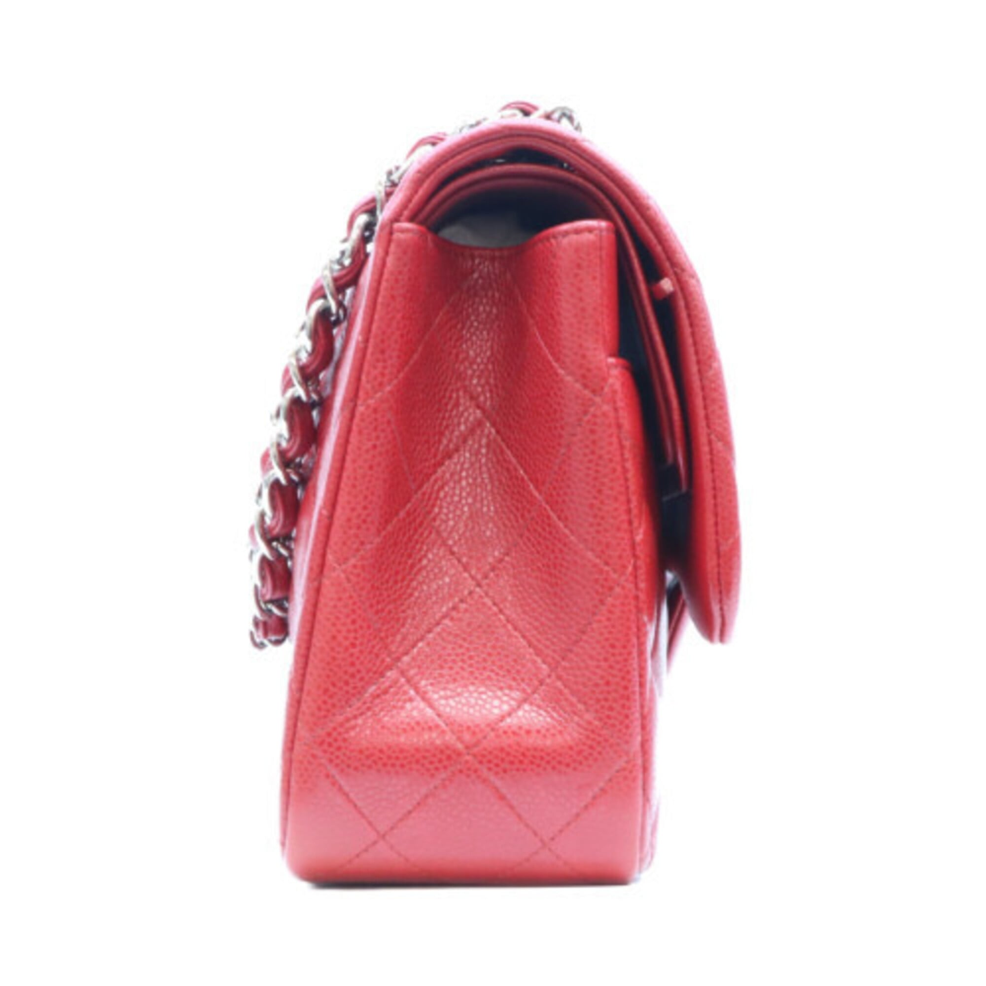 Chanel Red Color Grained Calfskin Shoulder Bag (Pre-Owned)