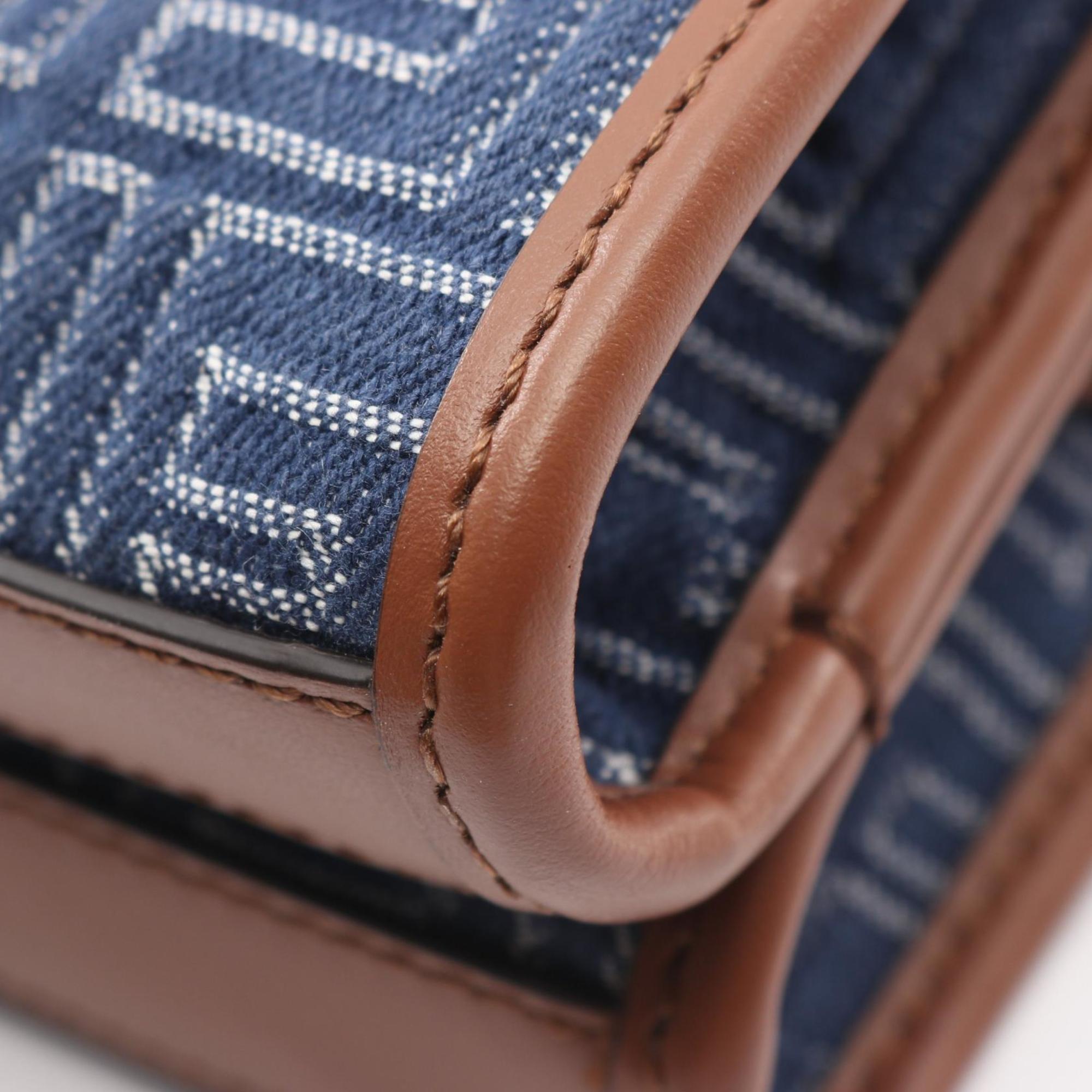 Fendi Brown Navy Canvas Leather Shoulder Bag (Pre-Owned)