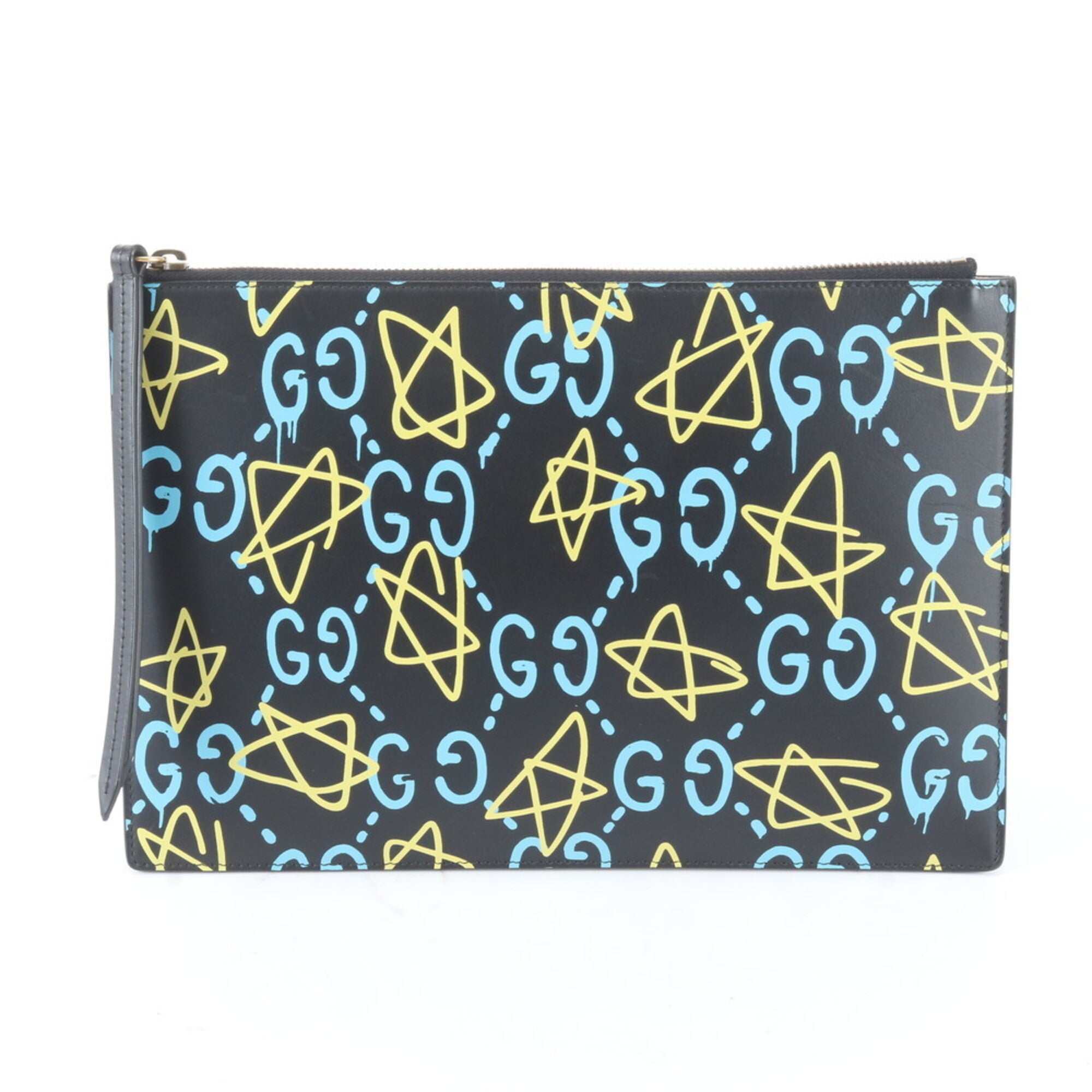 Gucci Black Blue Yellow Leather Clutch Bag Pouch (Pre-Owned)