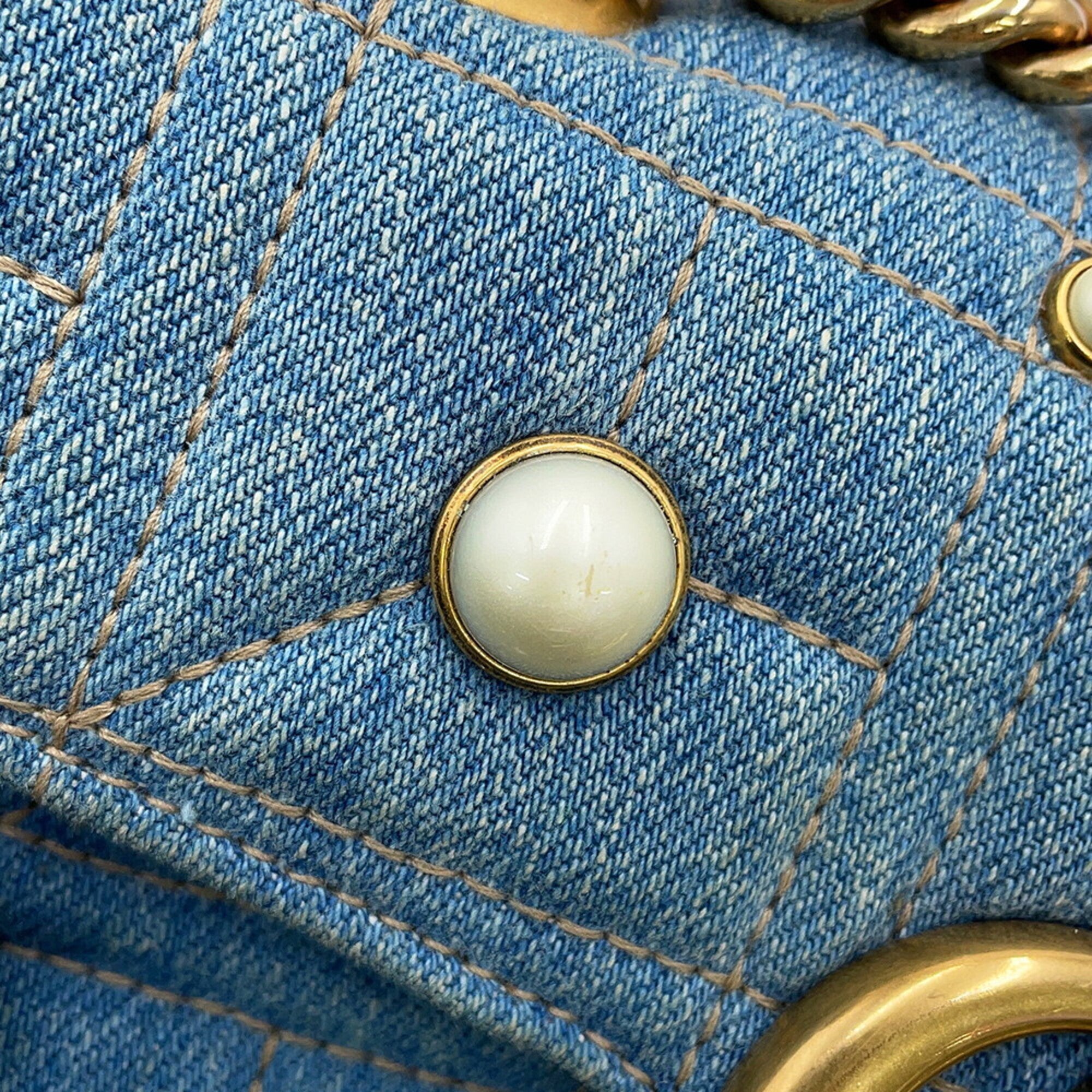 Gucci Gg Marmont Blue Denim Leather Handbag Shoulder Bag (Pre-Owned)