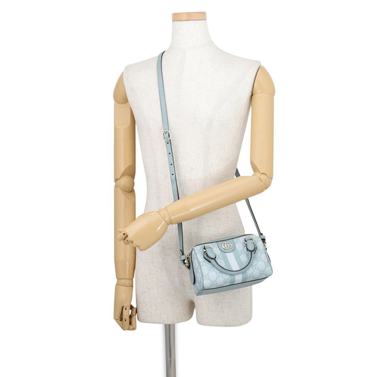 Gucci Light Blue Gg Supreme Leather Boston Bag Handbag Shoulder Bag (Pre-Owned)
