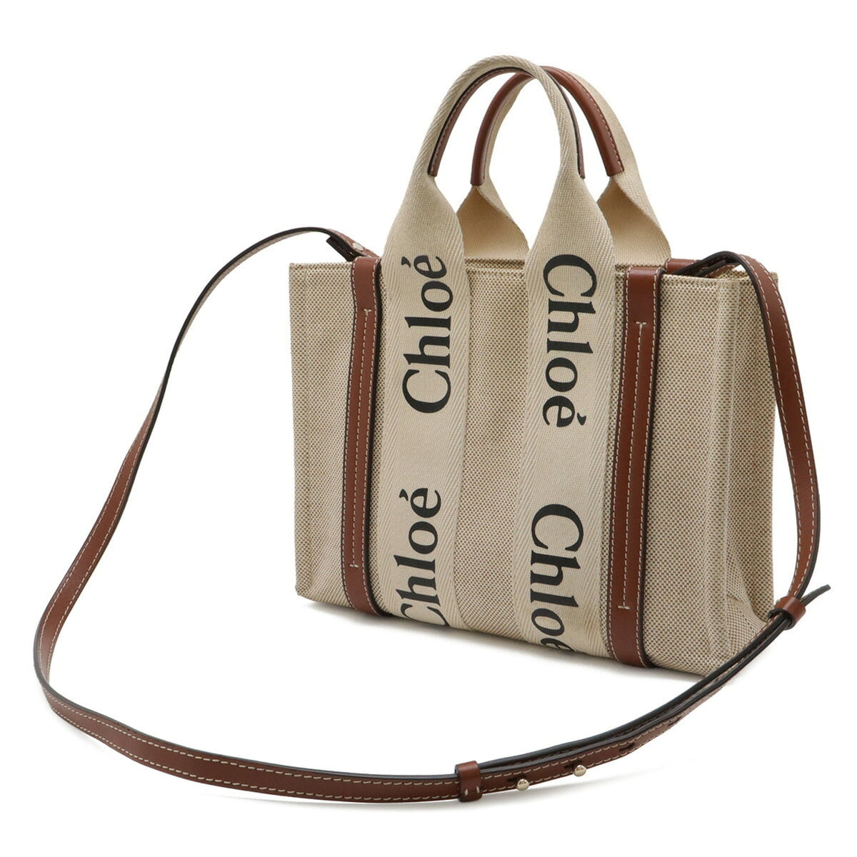 Chloé Beige Brown Canvas Leather Handbag Shoulder Bag Tote Bag (Pre-Owned)