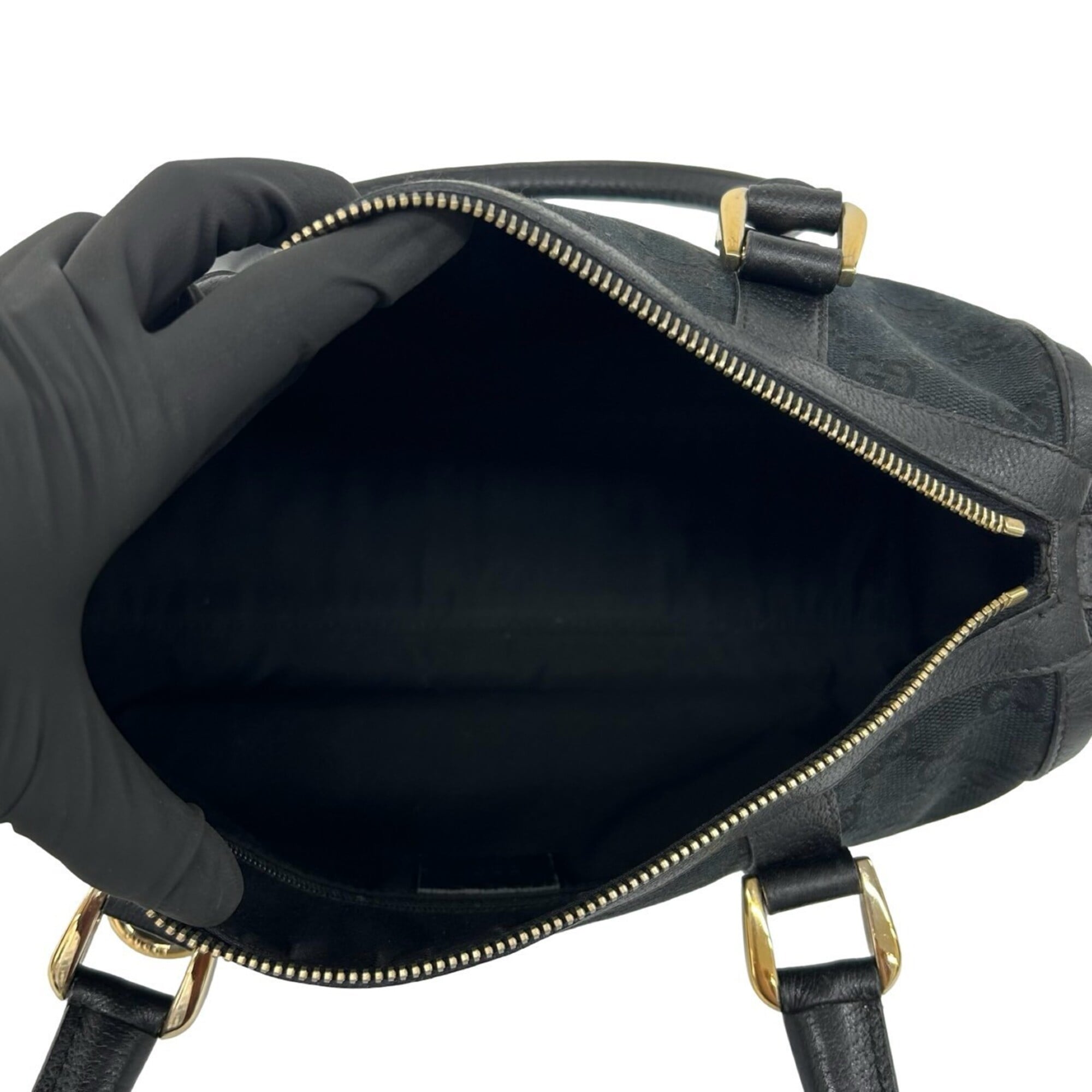 Gucci Black Canvas Leather Boston Bag Handbag Tote Bag (Pre-Owned)