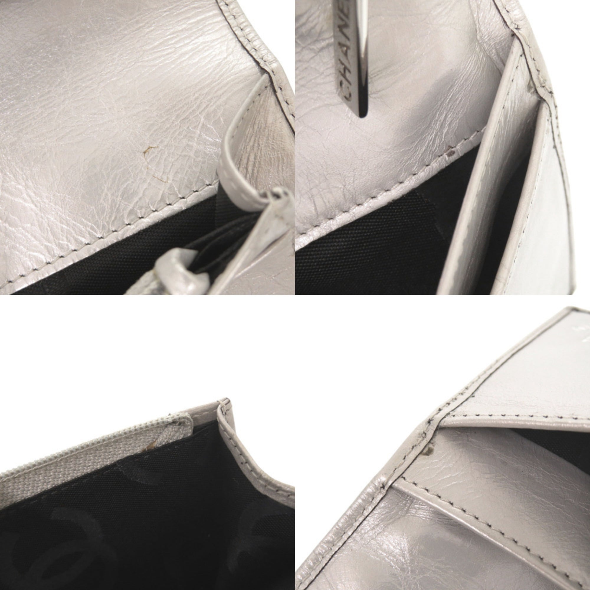 Chanel Silver Leather Long Wallet (Bi-Fold) (Pre-Owned)