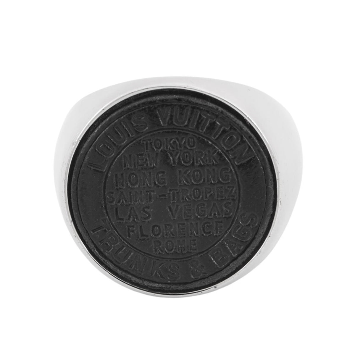 Louis Vuitton Silver Noir Metal Band Ring (Pre-Owned)