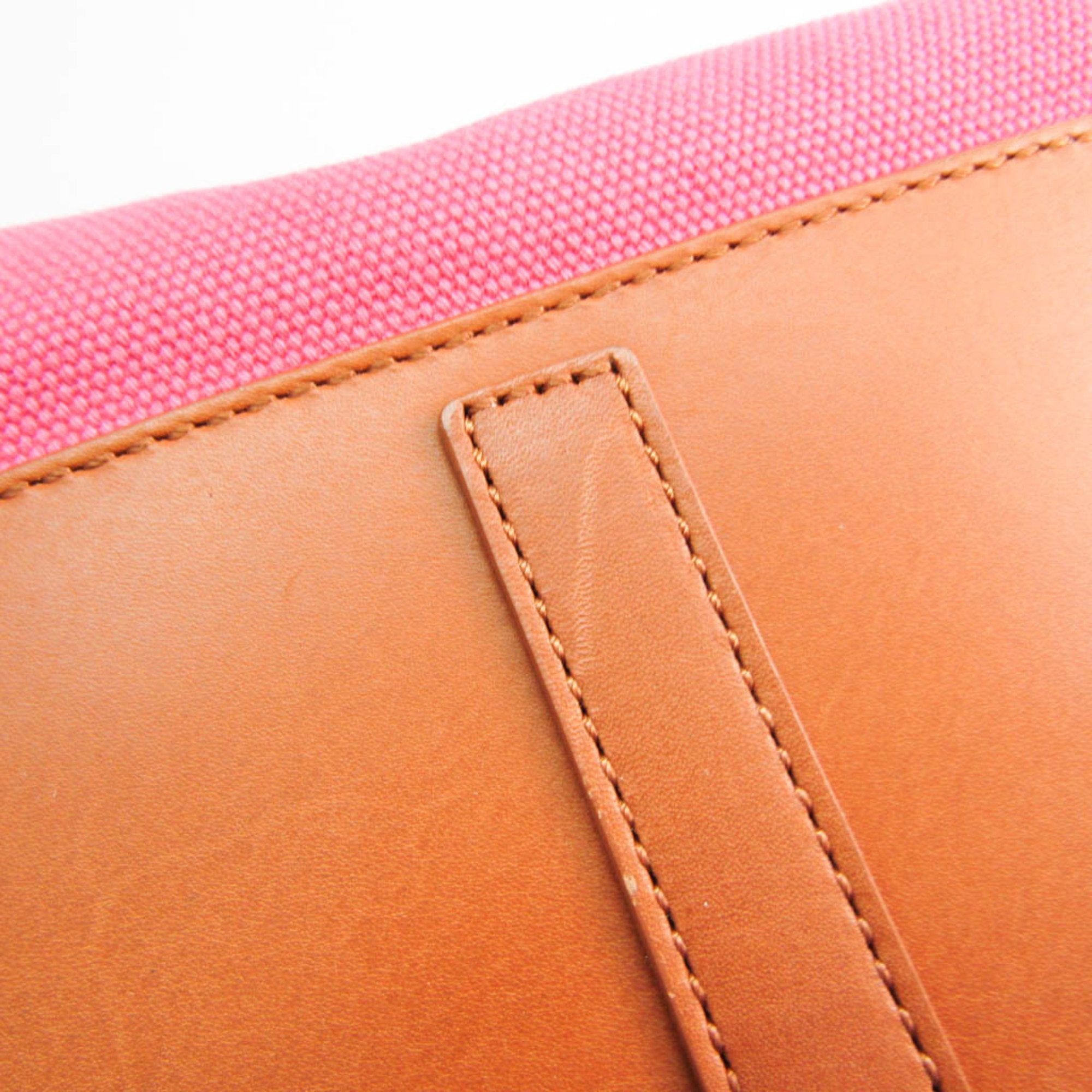 Ralph Lauren Ricky Brown Pink Leather Canvas Handbag Shoulder Bag (Pre-Owned)