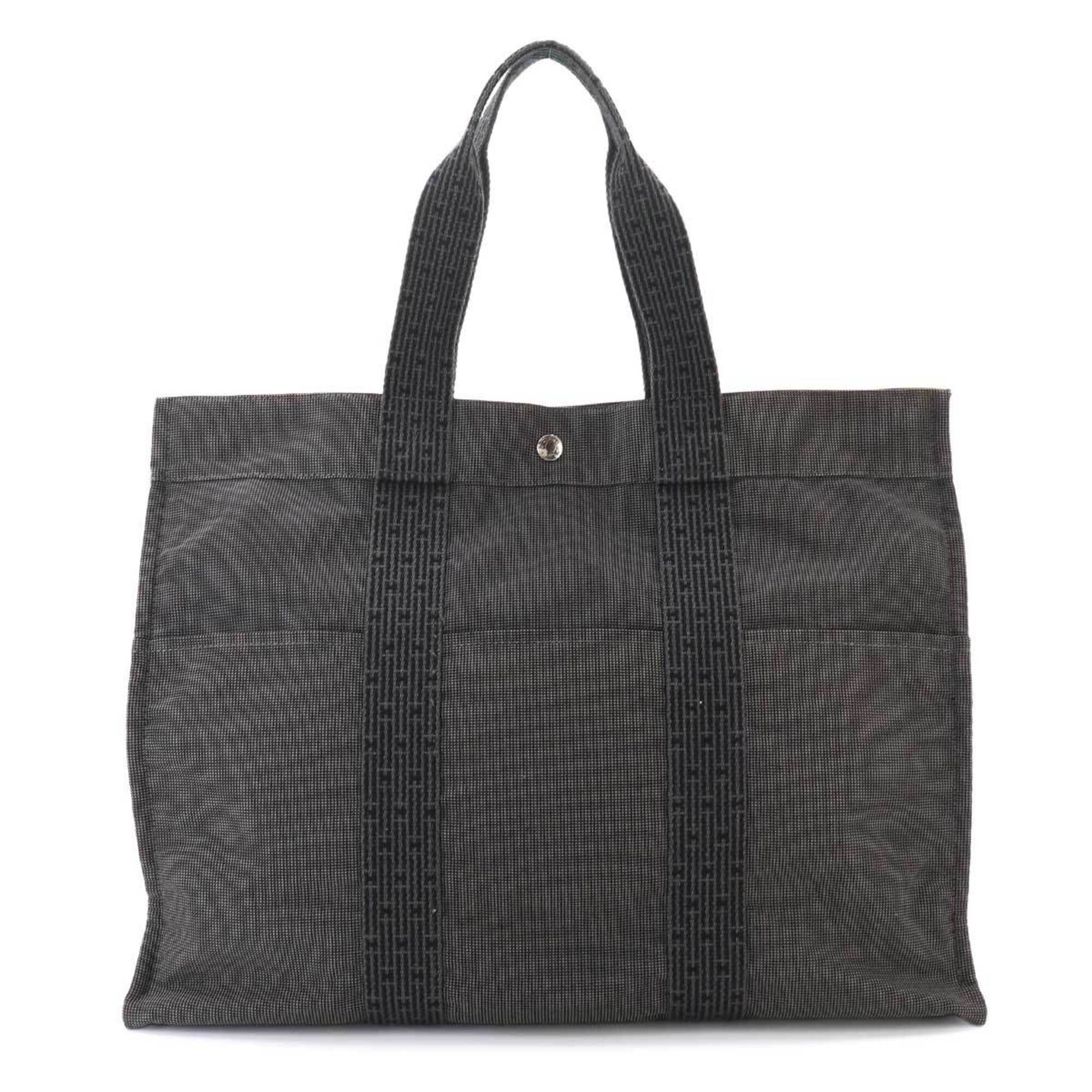 Hermes Gray Canvas Handbag Tote Bag (Pre-Owned)