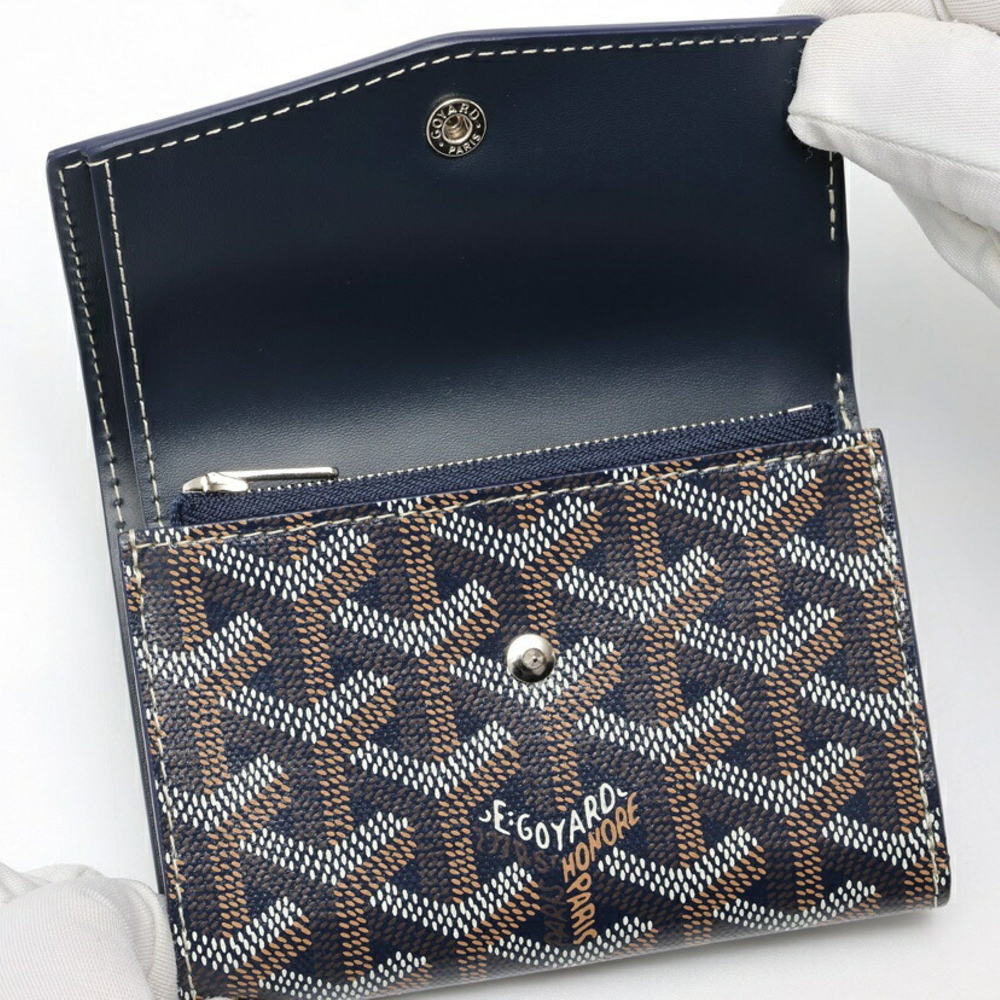 Goyard Blue Navy Canvas Leather Wallet (Tri-Fold) (Pre-Owned)