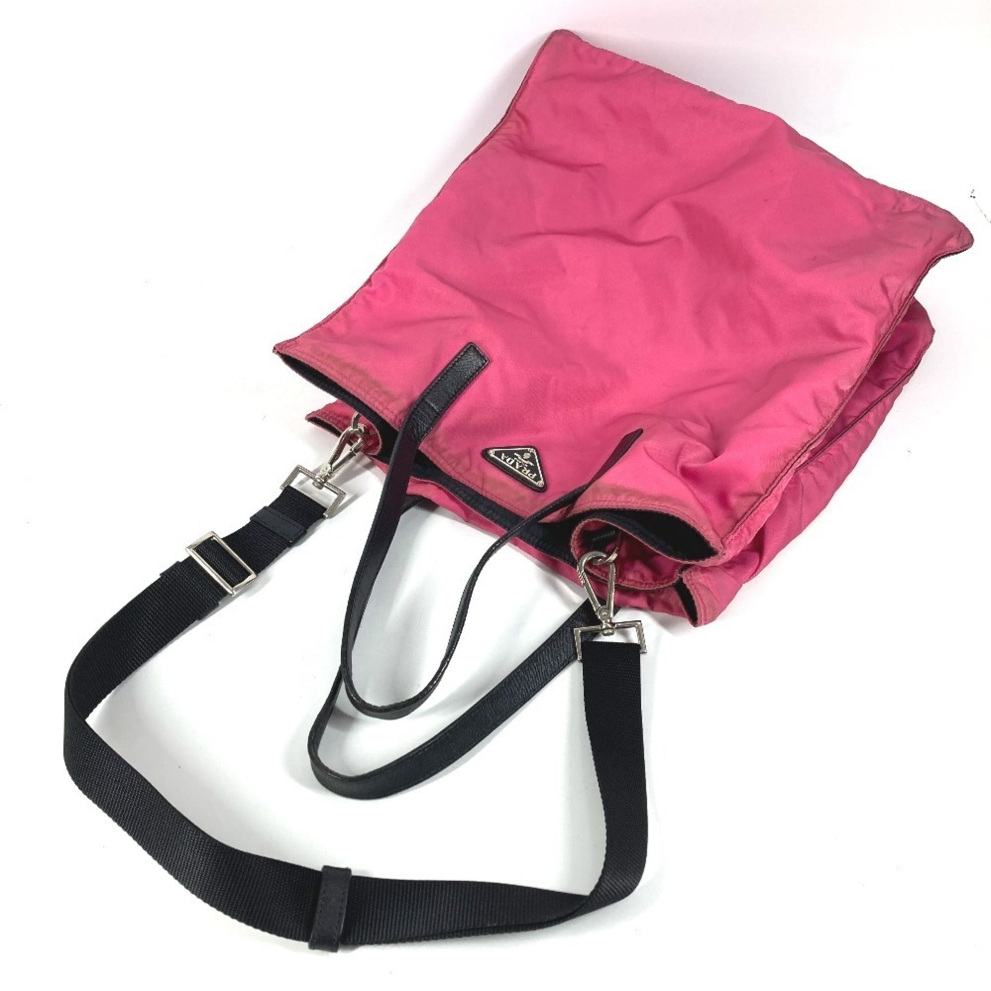 Prada Black Pink Nylon Leather Handbag Shoulder Bag Tote Bag (Pre-Owned)