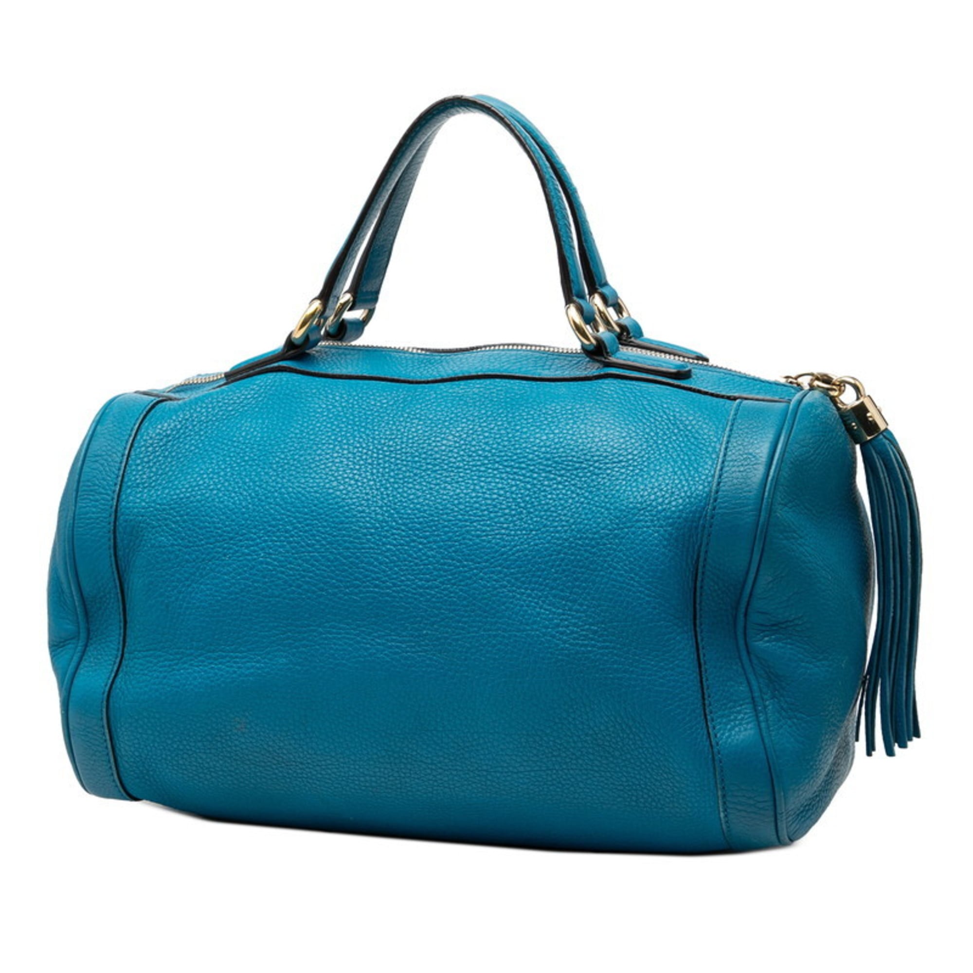 Gucci Soho Blue Leather Boston Bag Handbag (Pre-Owned)