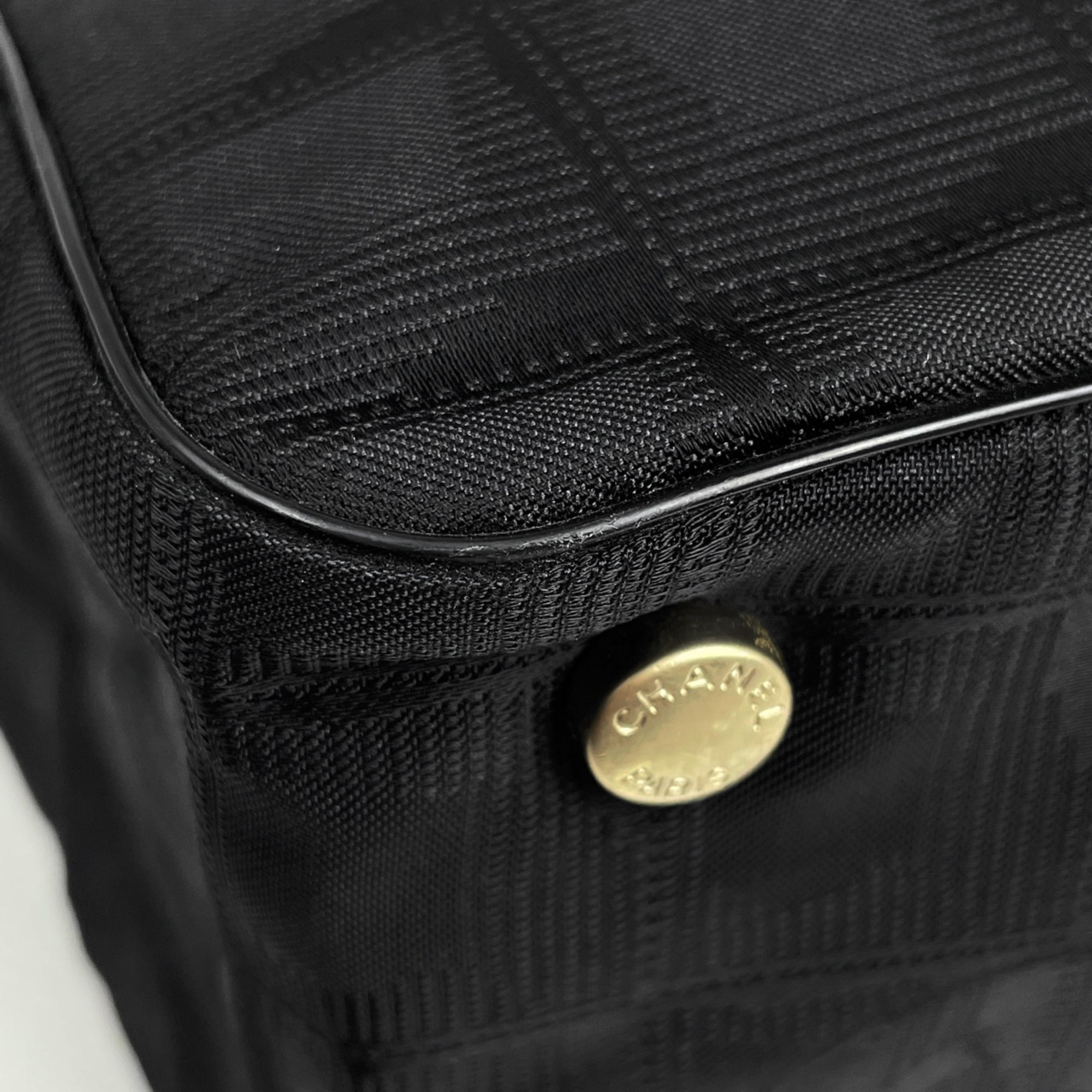 Chanel New Travel Line Black Jacquard Nylon Leather Shoulder Bag (Pre-Owned)