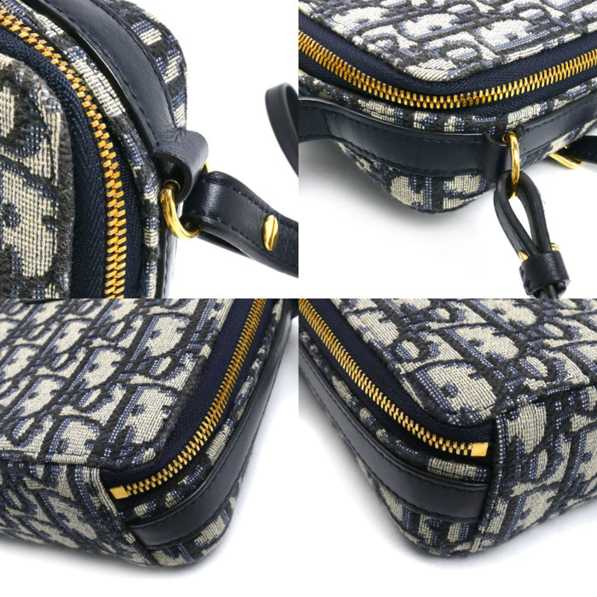 Christian Dior Beige Navy Canvas Leather Shoulder Bag (Pre-Owned)