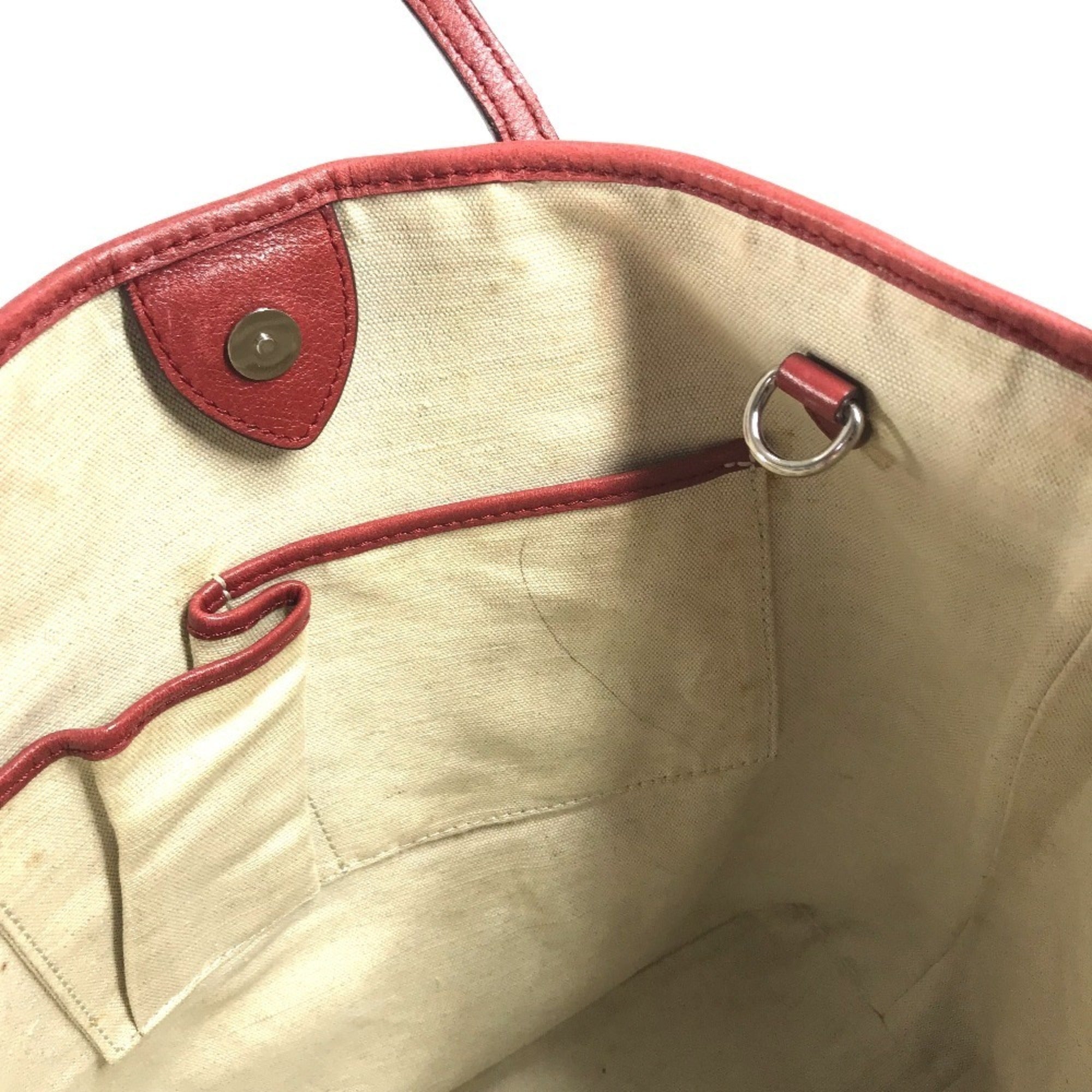Celine Red Color Leather Coated Canvas Shoulder Bag Tote Bag (Pre-Owned)