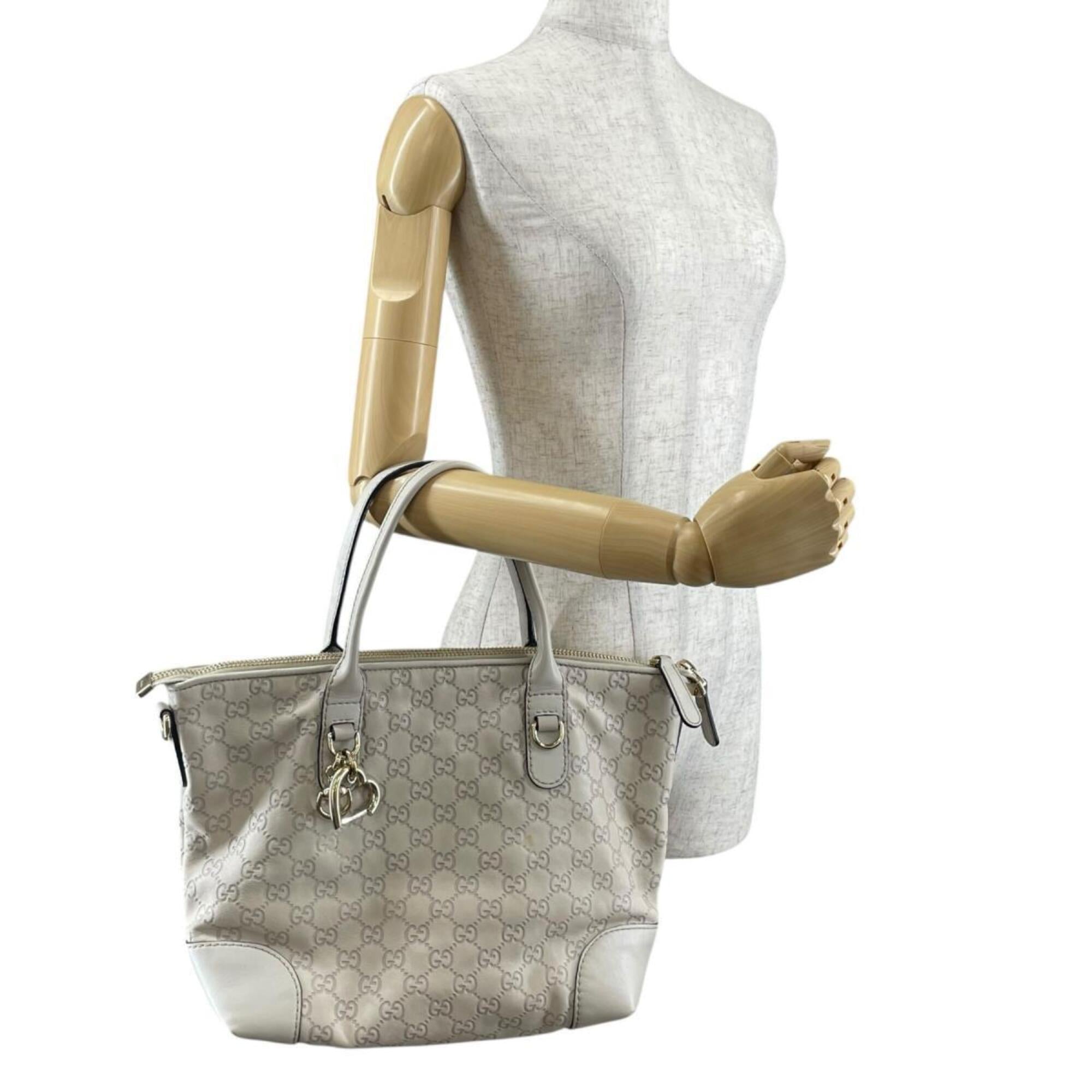 Gucci Beige Leather Shoulder Bag Tote Bag (Pre-Owned)