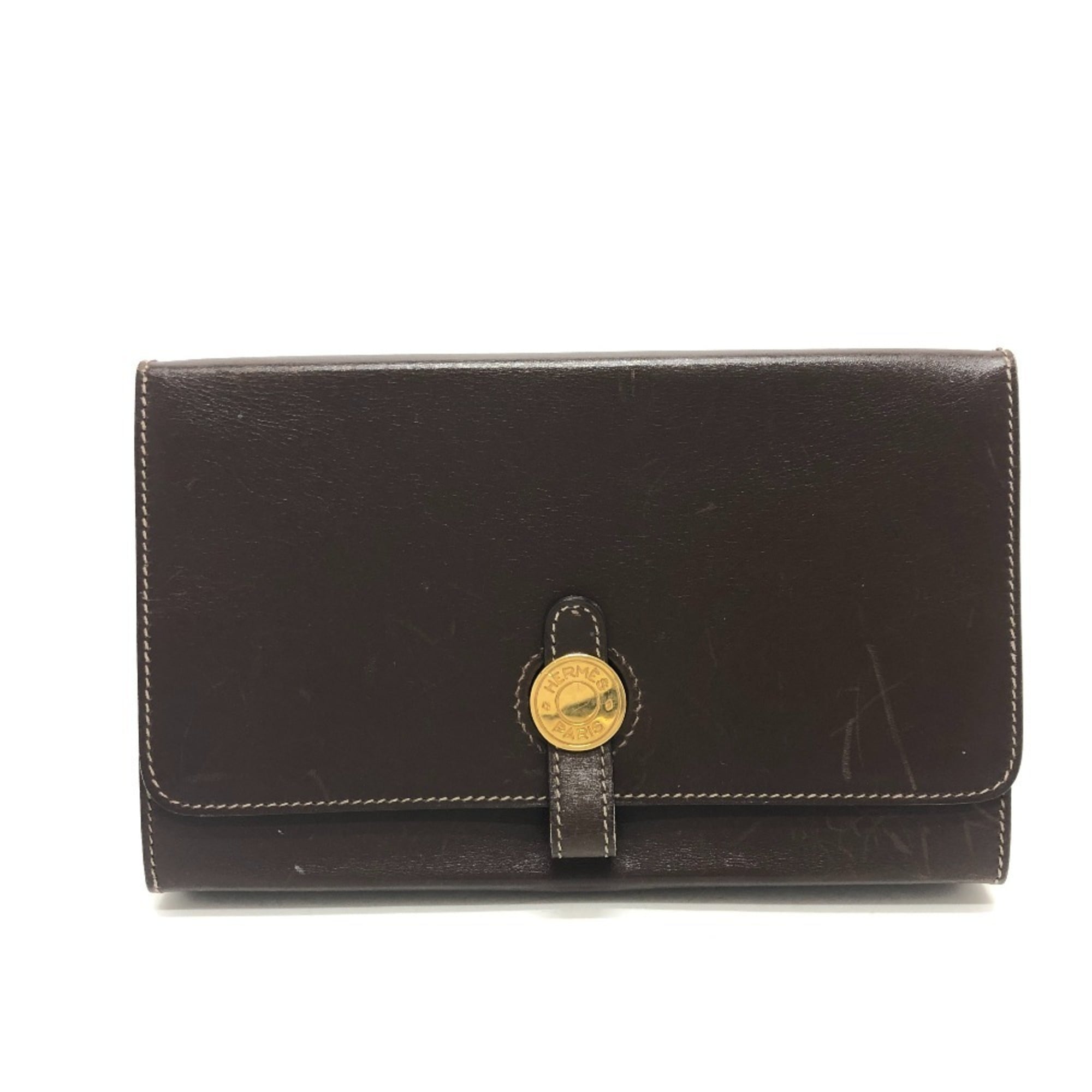 Hermes Brown Box Calf Leather Pouch (Pre-Owned)