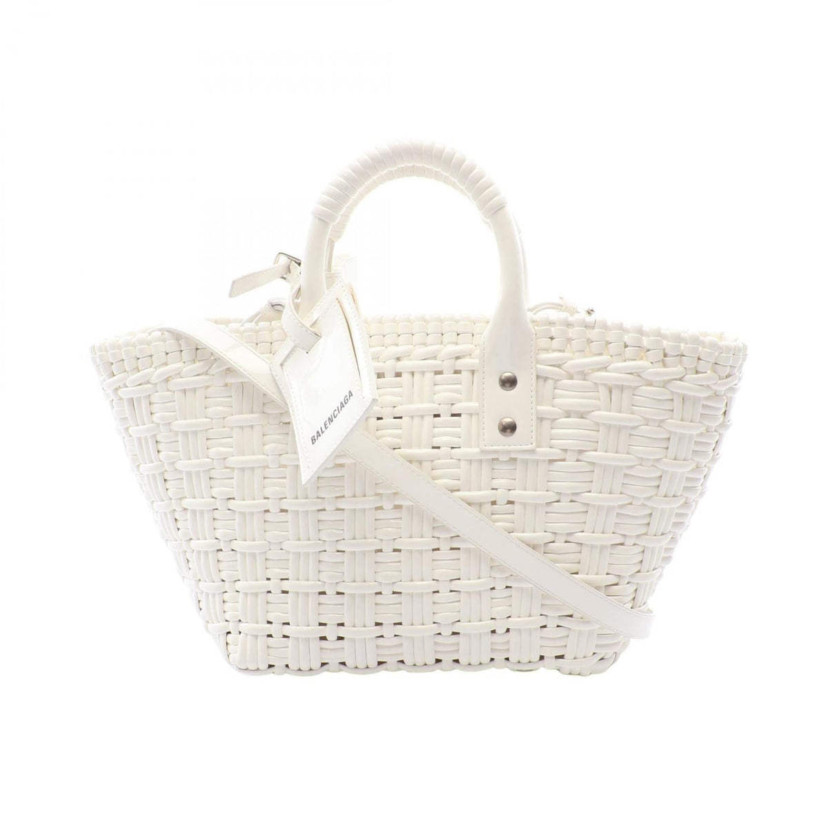 Balenciaga White Leather Basket Handbag Tote Bag (Pre-Owned)